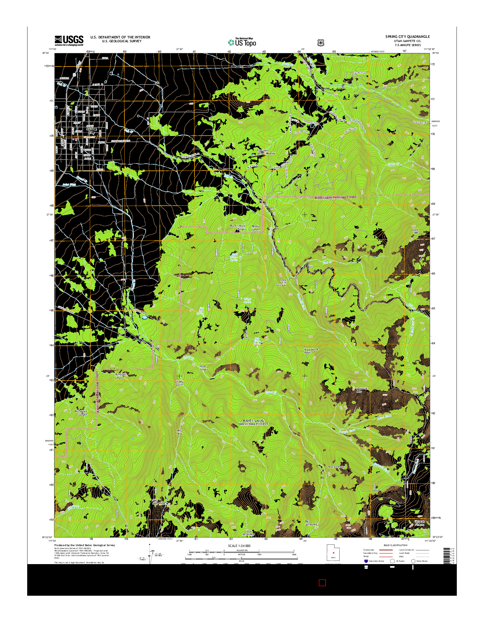 USGS US TOPO 7.5-MINUTE MAP FOR SPRING CITY, UT 2014