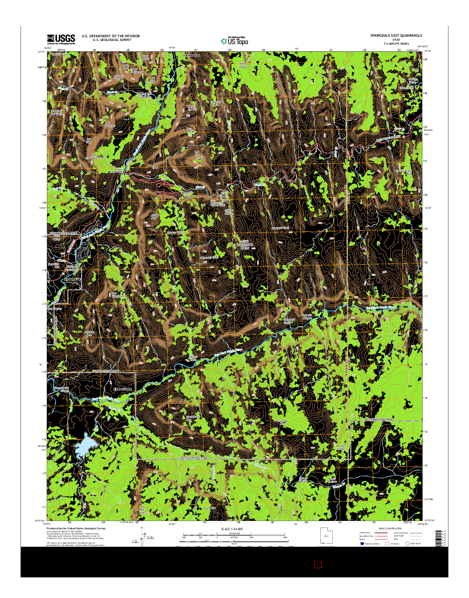 USGS US TOPO 7.5-MINUTE MAP FOR SPRINGDALE EAST, UT 2014