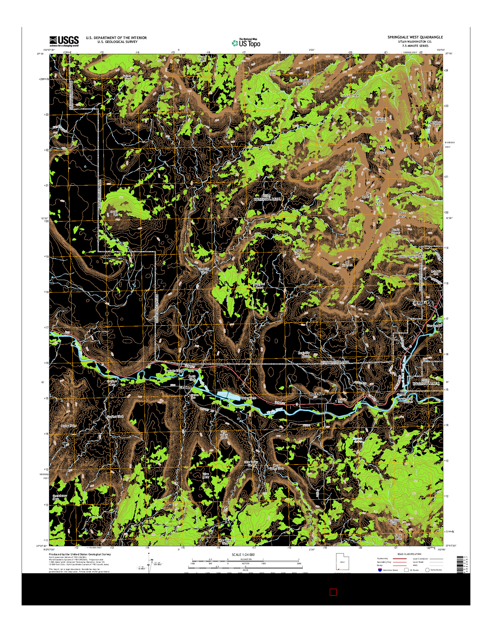 USGS US TOPO 7.5-MINUTE MAP FOR SPRINGDALE WEST, UT 2014