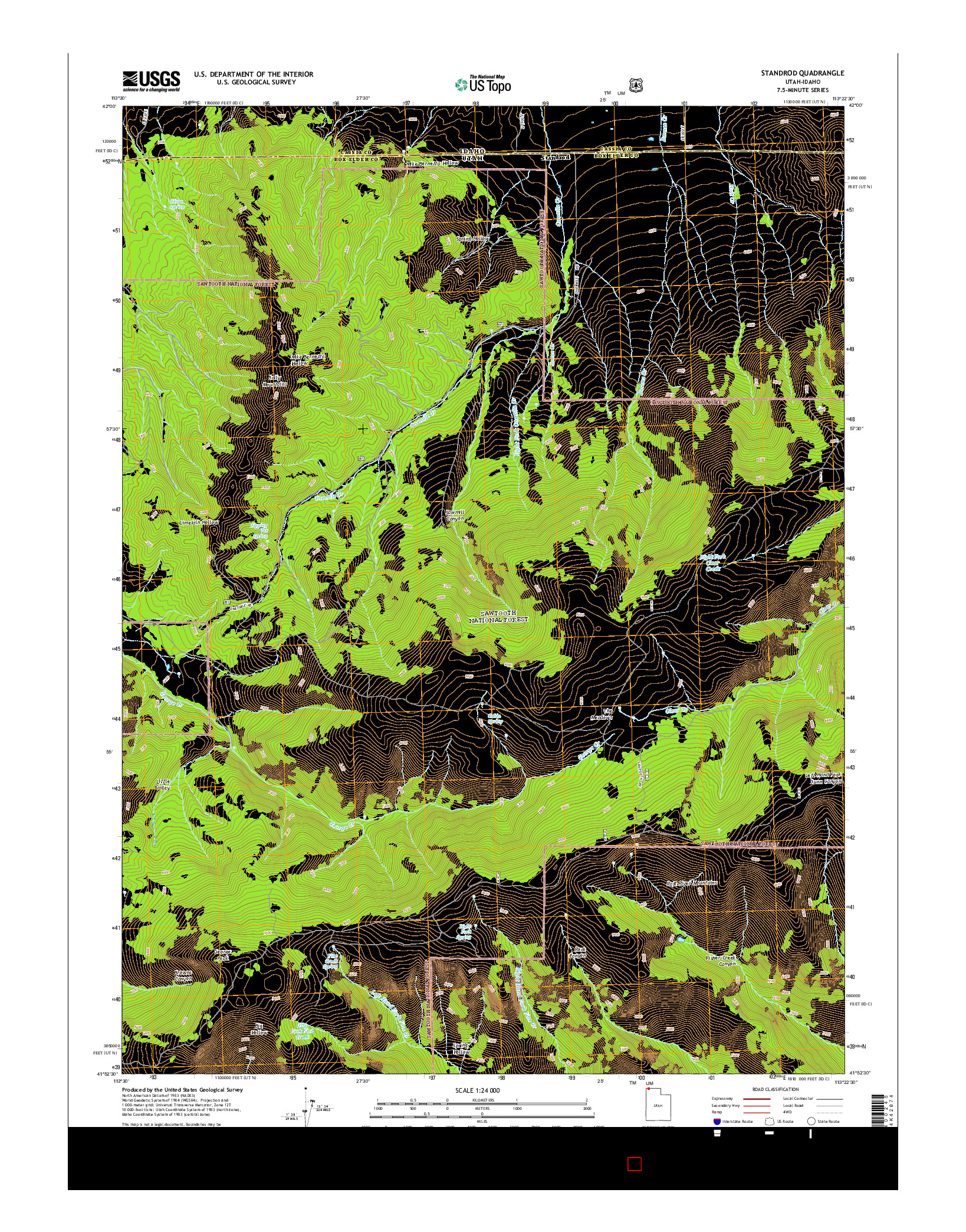 USGS US TOPO 7.5-MINUTE MAP FOR STANDROD, UT-ID 2014