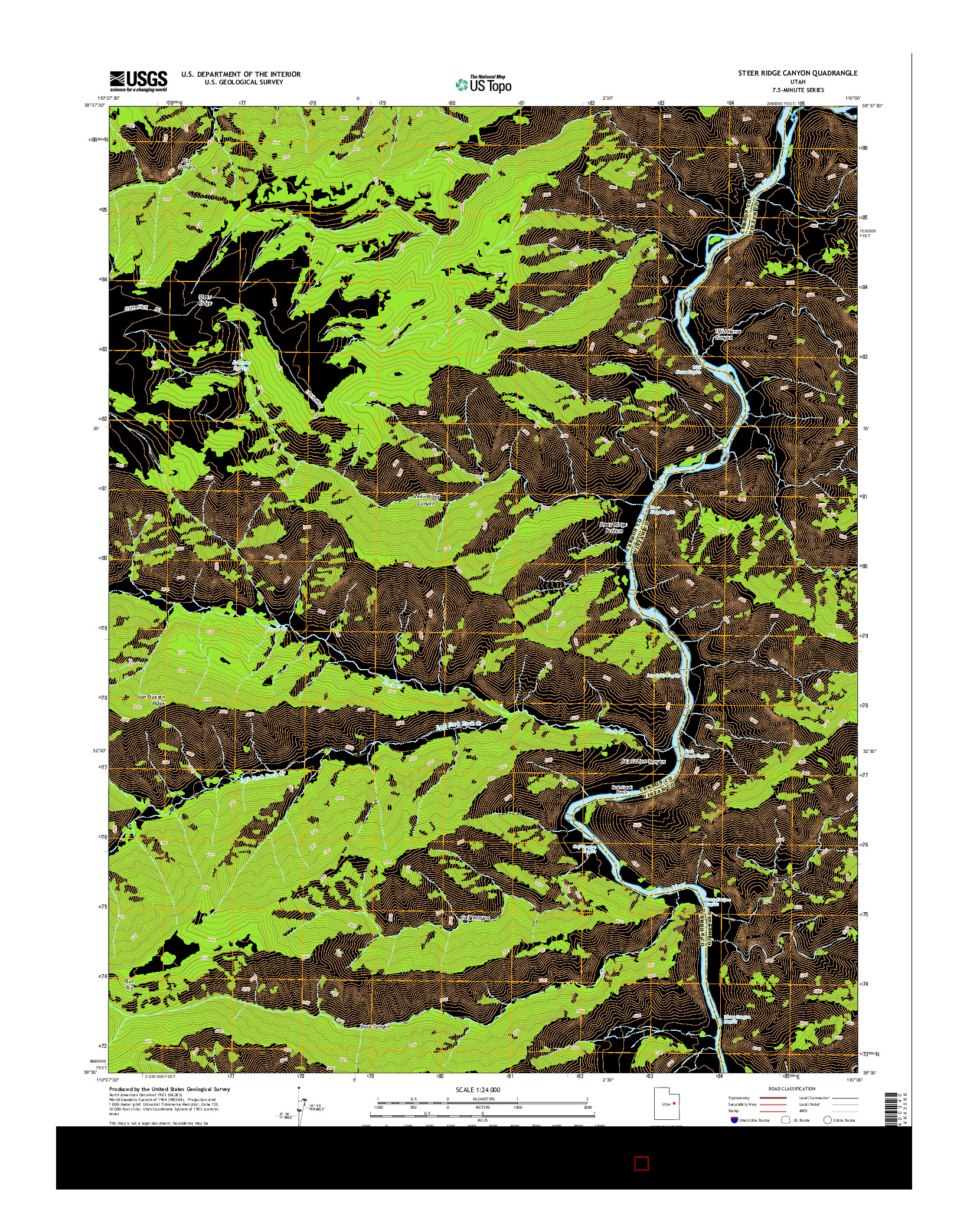 USGS US TOPO 7.5-MINUTE MAP FOR STEER RIDGE CANYON, UT 2014