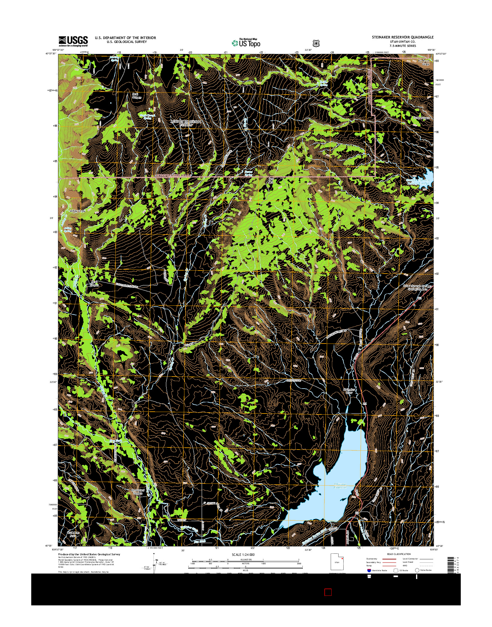 USGS US TOPO 7.5-MINUTE MAP FOR STEINAKER RESERVOIR, UT 2014