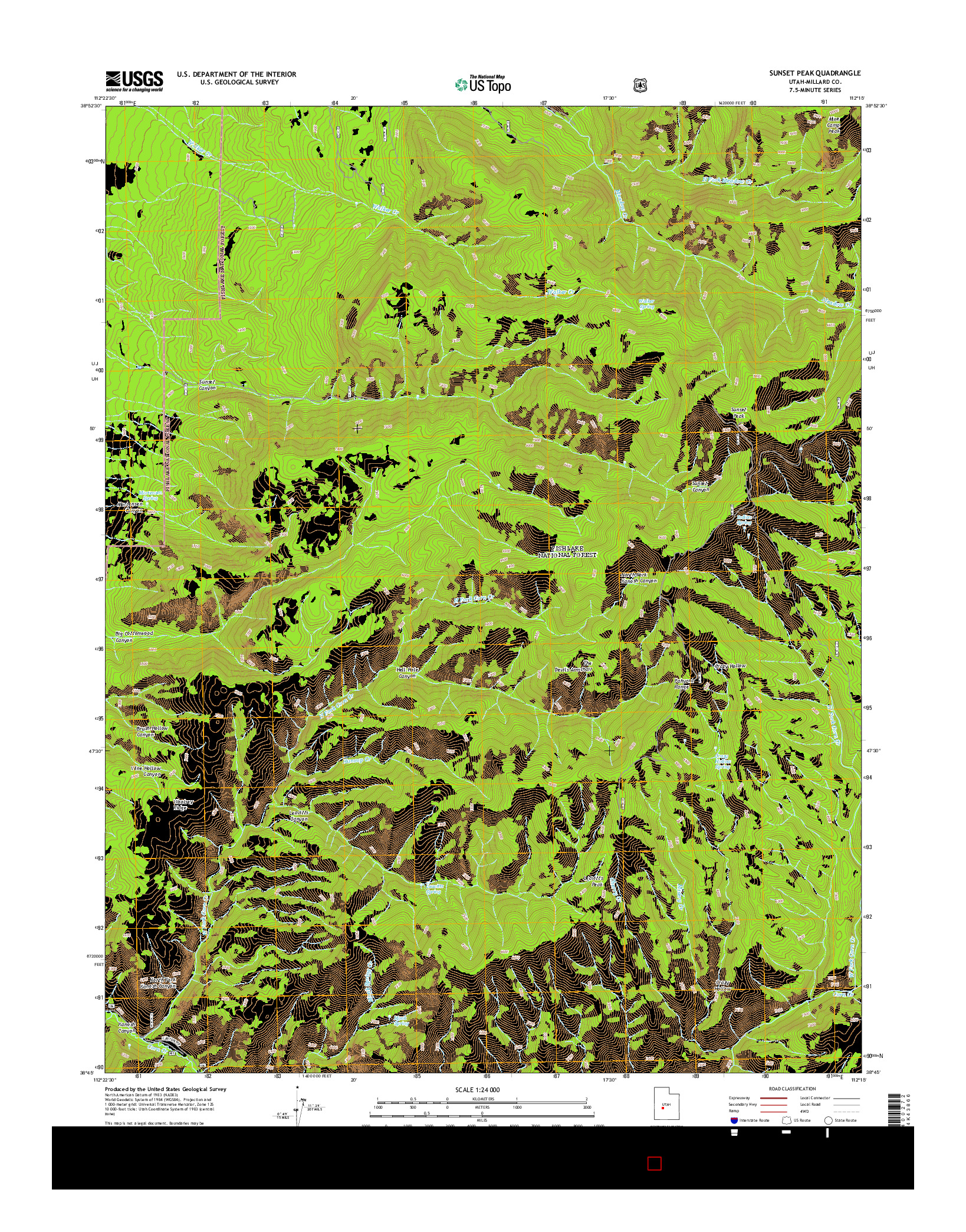 USGS US TOPO 7.5-MINUTE MAP FOR SUNSET PEAK, UT 2014