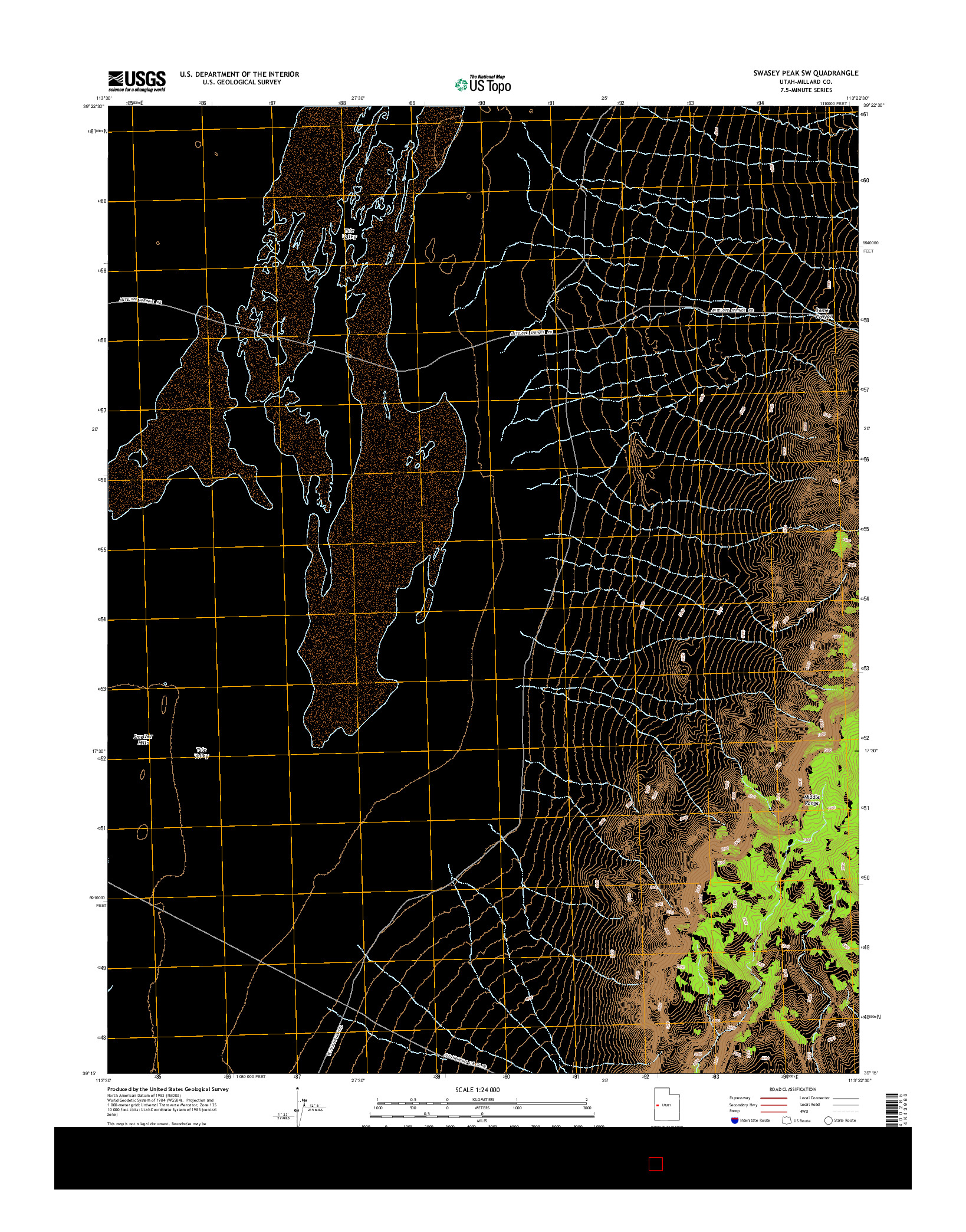 USGS US TOPO 7.5-MINUTE MAP FOR SWASEY PEAK SW, UT 2014