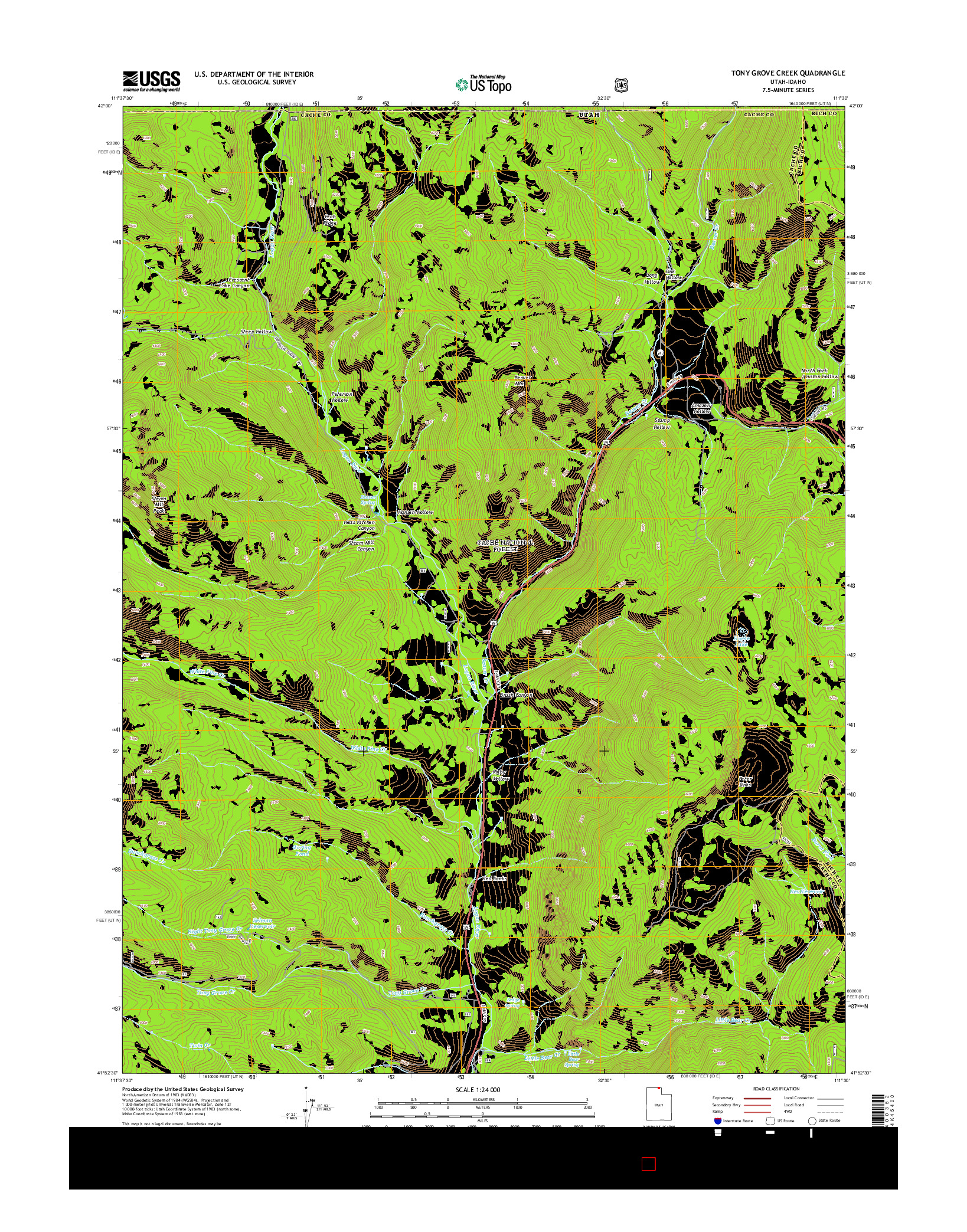 USGS US TOPO 7.5-MINUTE MAP FOR TONY GROVE CREEK, UT-ID 2014