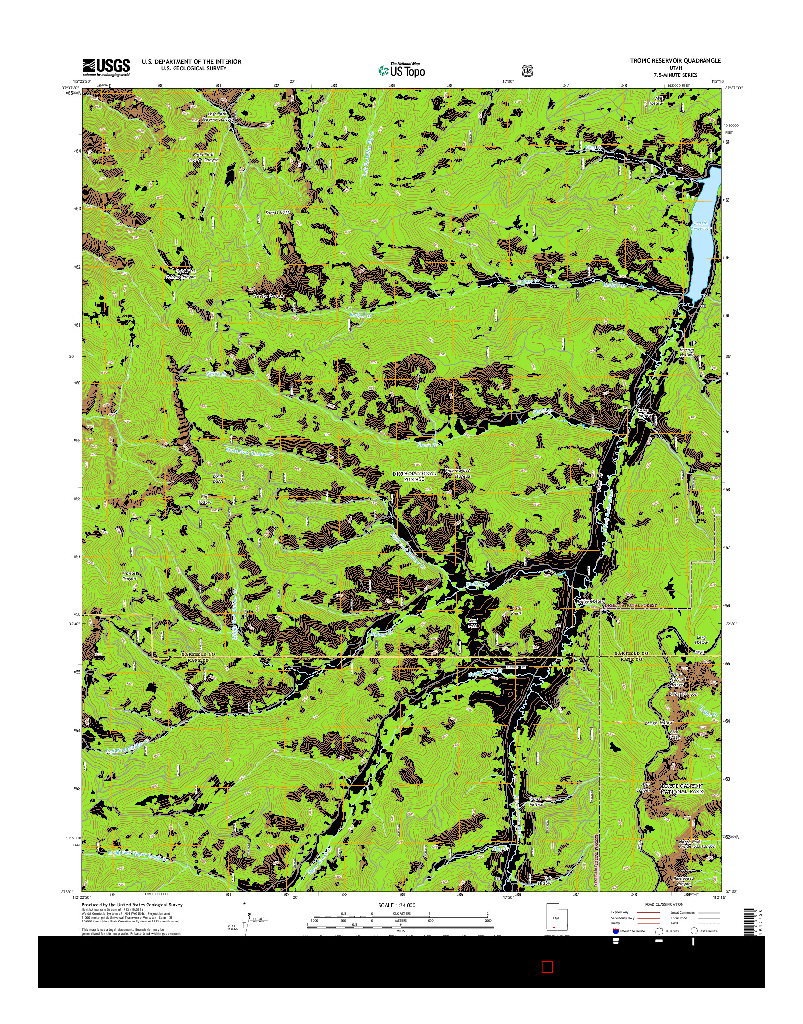 USGS US TOPO 7.5-MINUTE MAP FOR TROPIC RESERVOIR, UT 2014