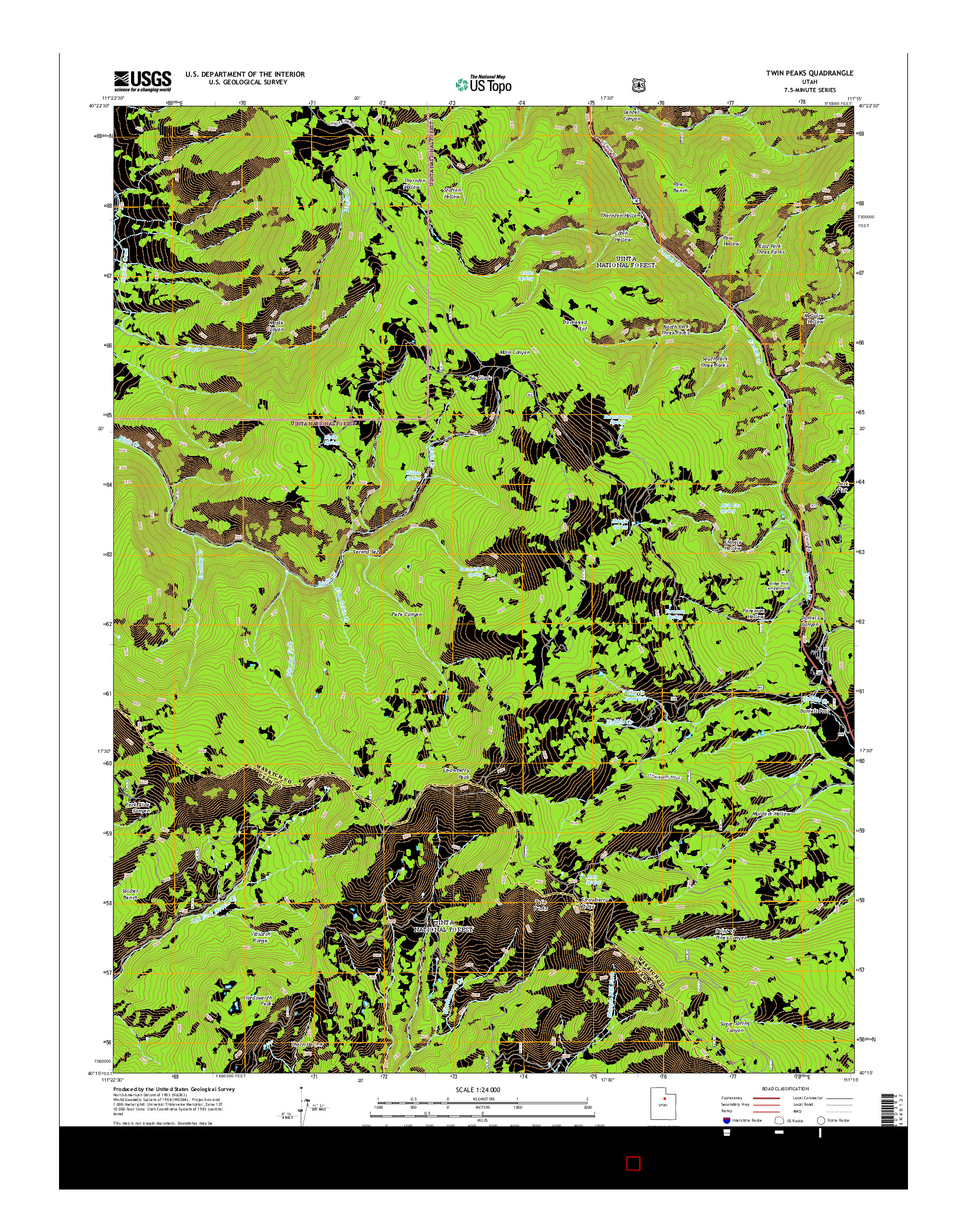 USGS US TOPO 7.5-MINUTE MAP FOR TWIN PEAKS, UT 2014