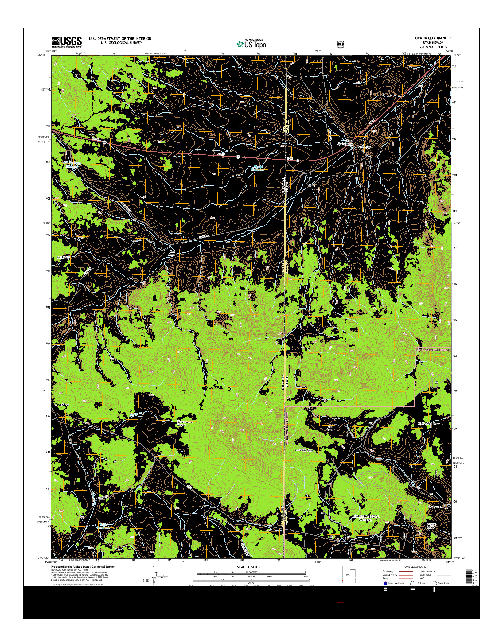 USGS US TOPO 7.5-MINUTE MAP FOR UVADA, UT-NV 2014