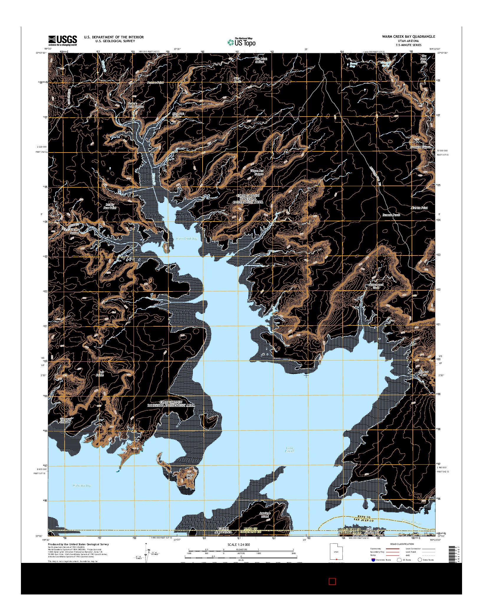 USGS US TOPO 7.5-MINUTE MAP FOR WARM CREEK BAY, UT-AZ 2014