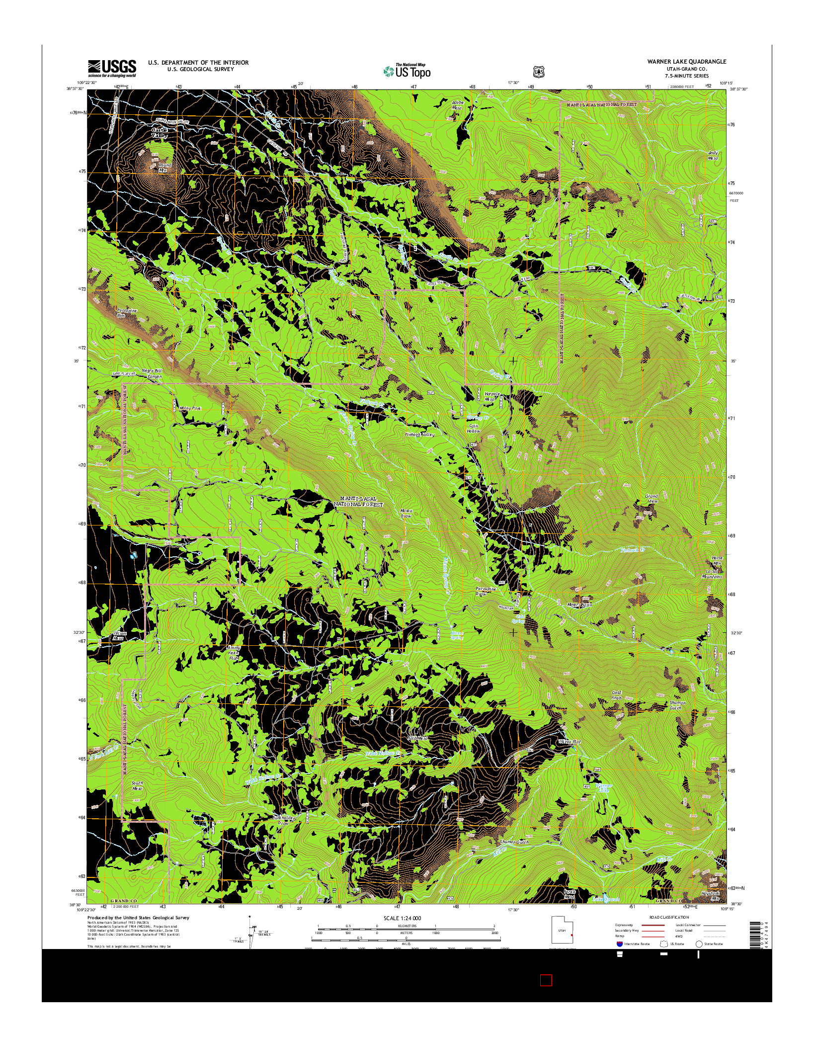 USGS US TOPO 7.5-MINUTE MAP FOR WARNER LAKE, UT 2014
