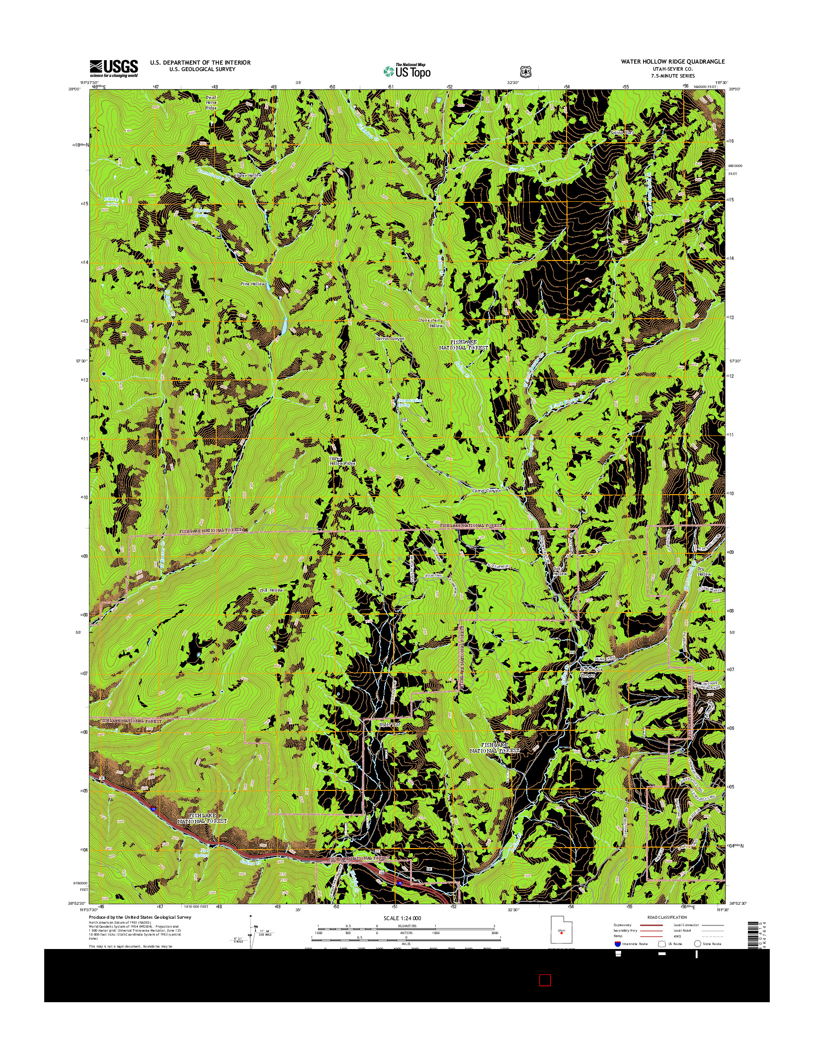 USGS US TOPO 7.5-MINUTE MAP FOR WATER HOLLOW RIDGE, UT 2014