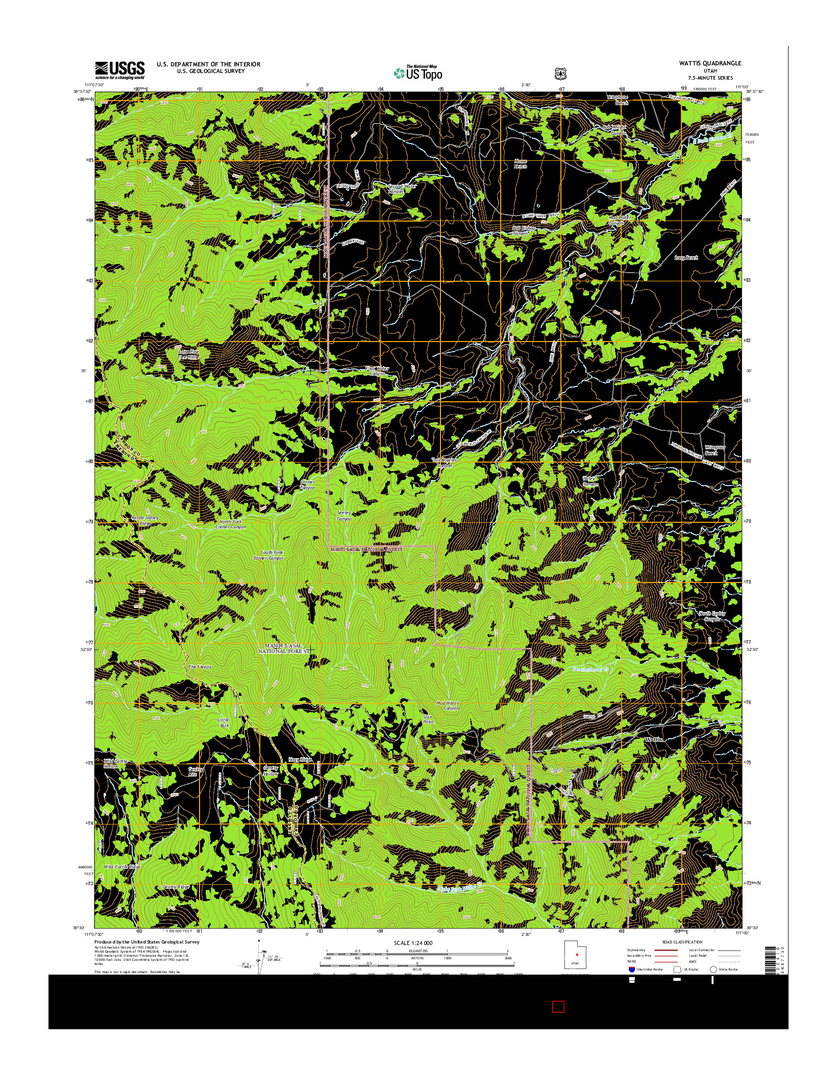 USGS US TOPO 7.5-MINUTE MAP FOR WATTIS, UT 2014