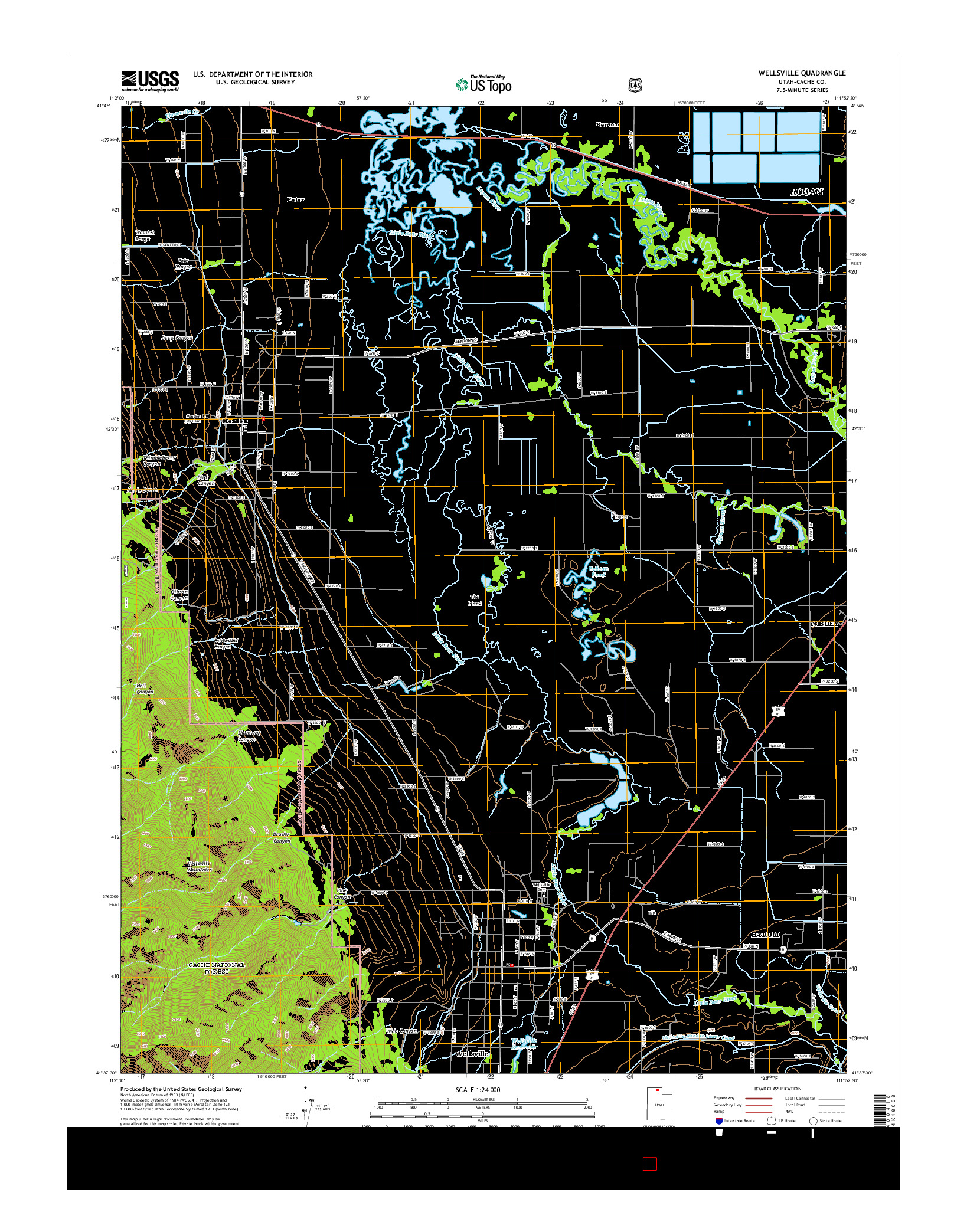 USGS US TOPO 7.5-MINUTE MAP FOR WELLSVILLE, UT 2014