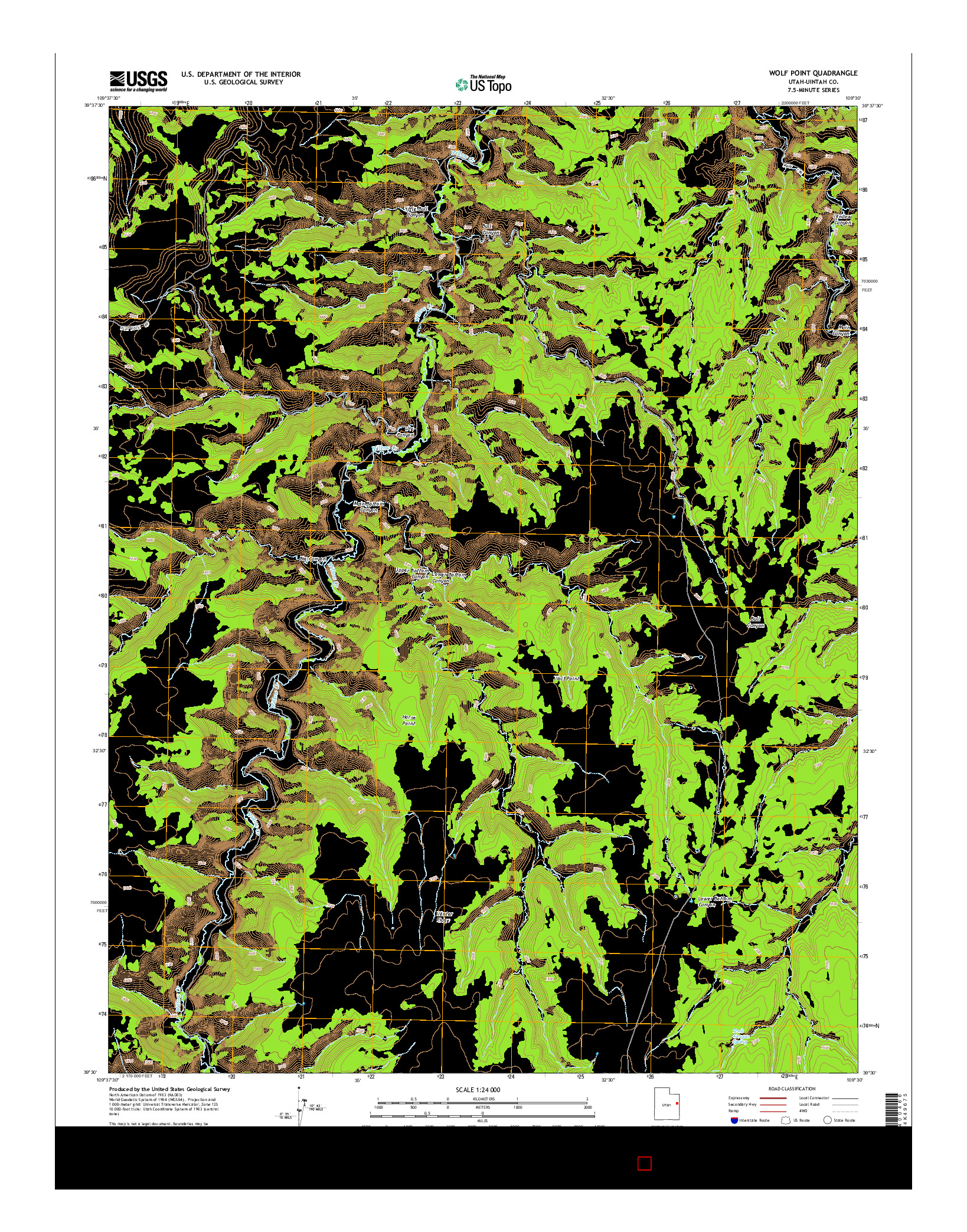 USGS US TOPO 7.5-MINUTE MAP FOR WOLF POINT, UT 2014
