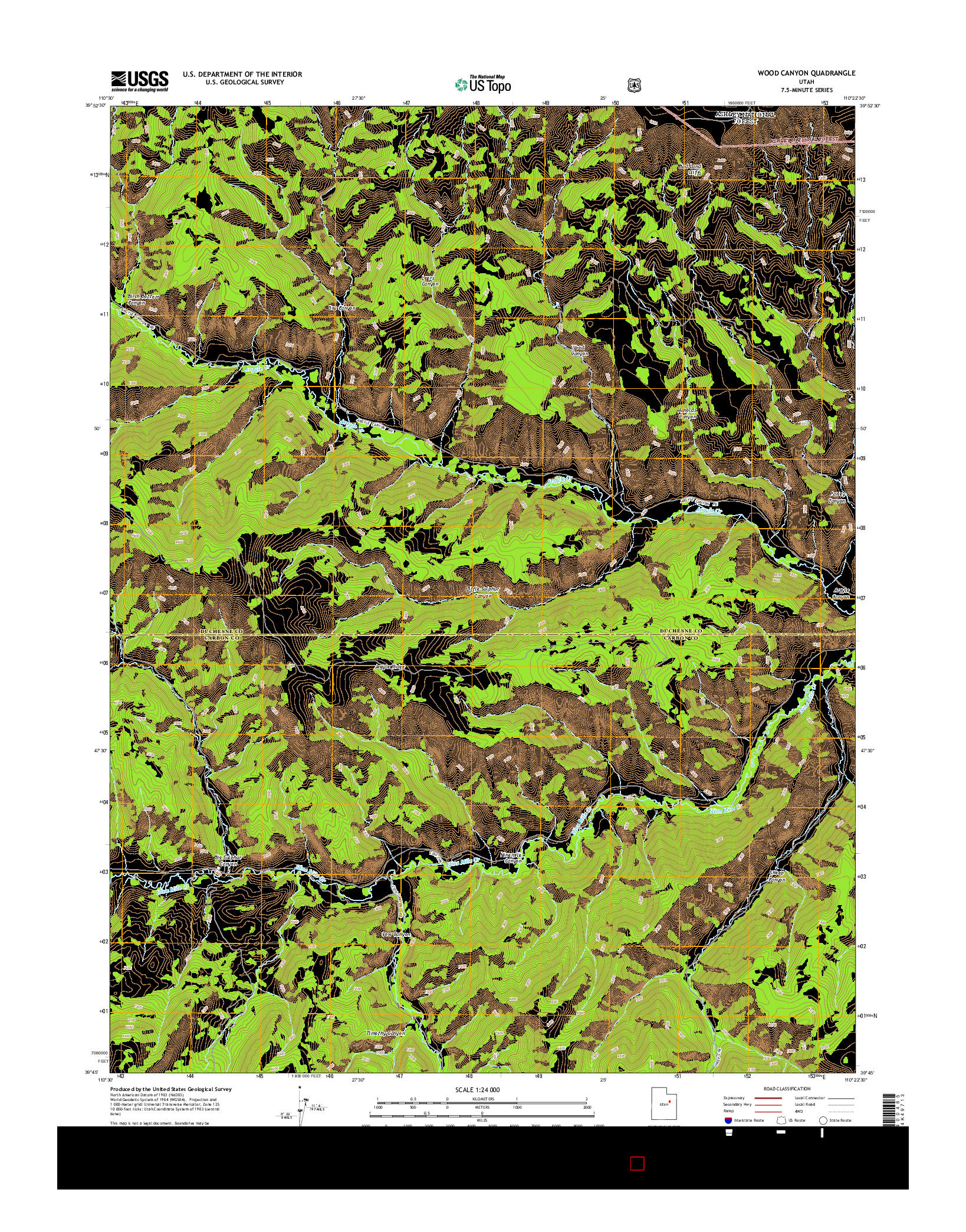 USGS US TOPO 7.5-MINUTE MAP FOR WOOD CANYON, UT 2014
