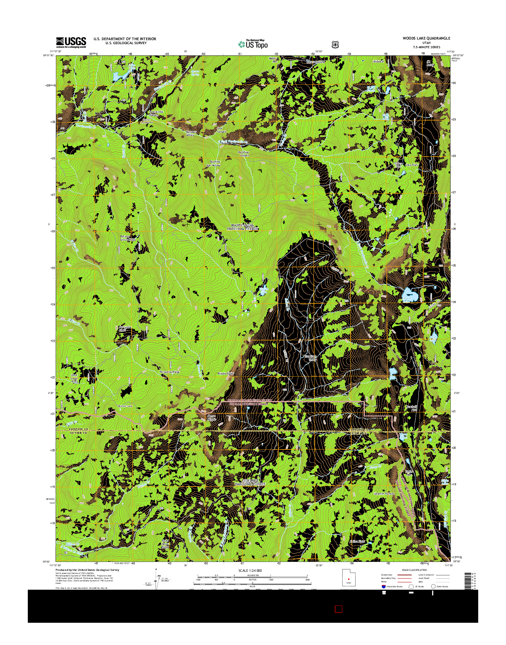 USGS US TOPO 7.5-MINUTE MAP FOR WOODS LAKE, UT 2014