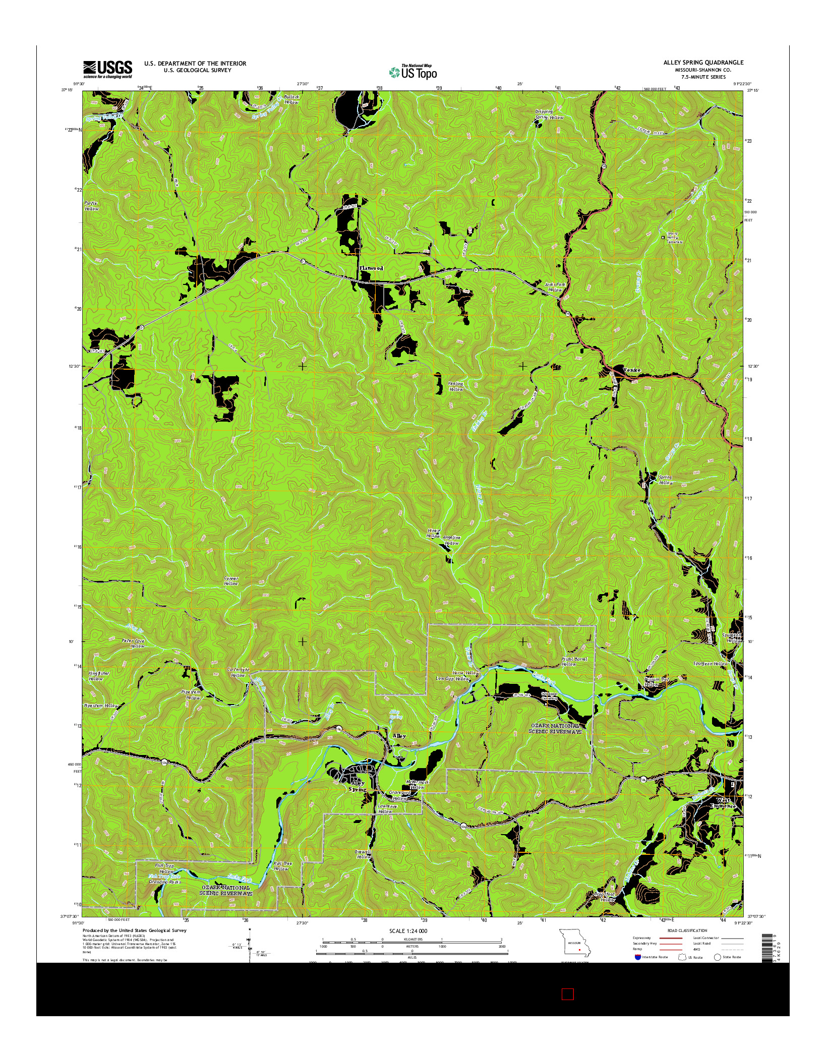 USGS US TOPO 7.5-MINUTE MAP FOR ALLEY SPRING, MO 2015