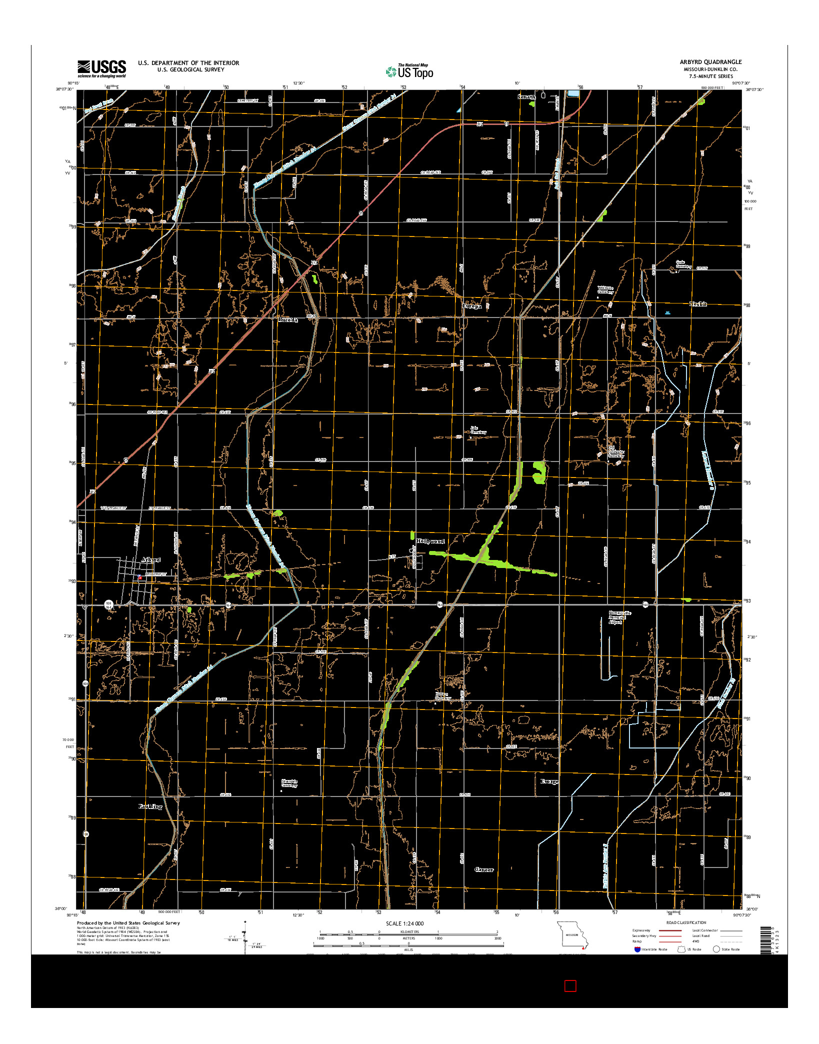 USGS US TOPO 7.5-MINUTE MAP FOR ARBYRD, MO 2015