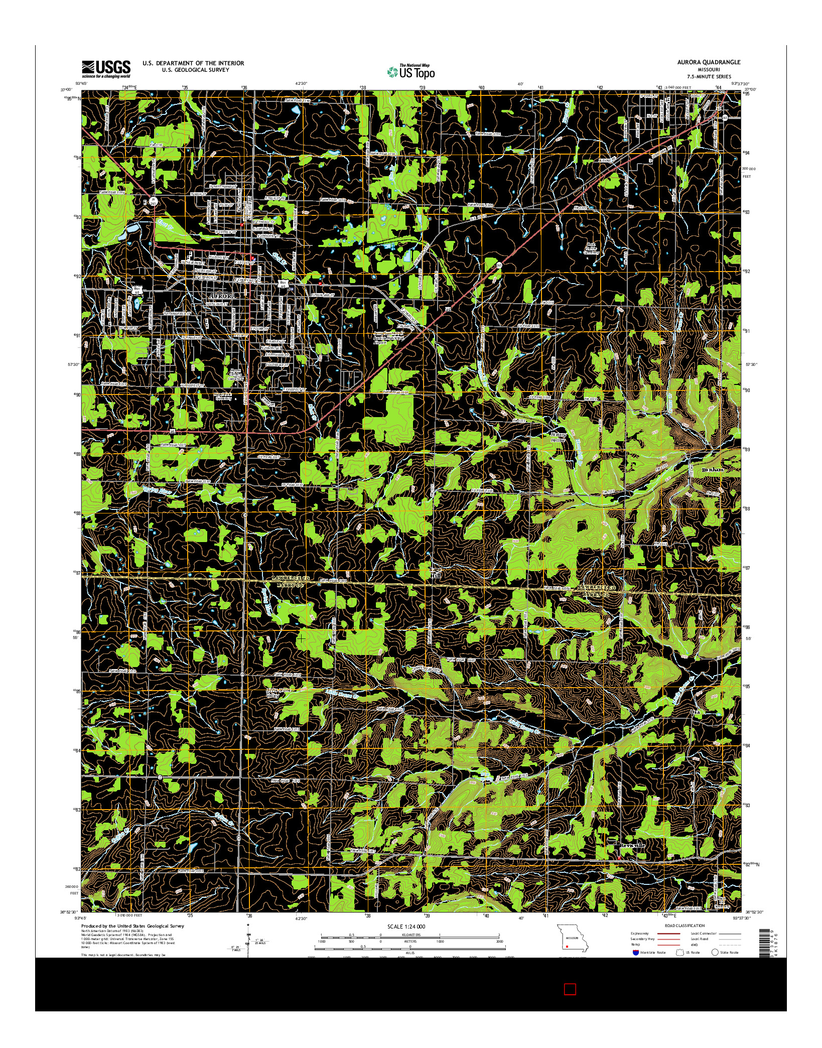 USGS US TOPO 7.5-MINUTE MAP FOR AURORA, MO 2015