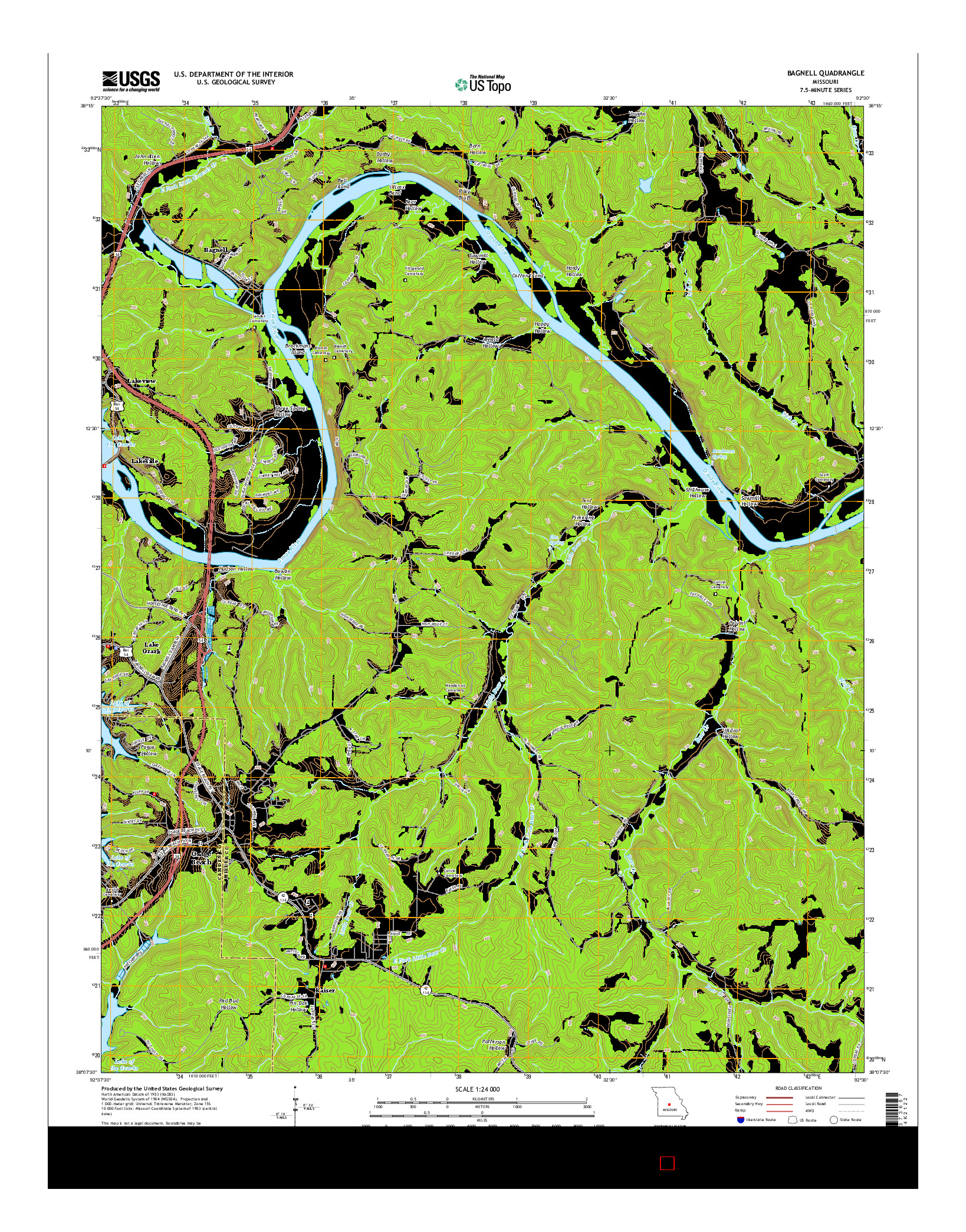 USGS US TOPO 7.5-MINUTE MAP FOR BAGNELL, MO 2015