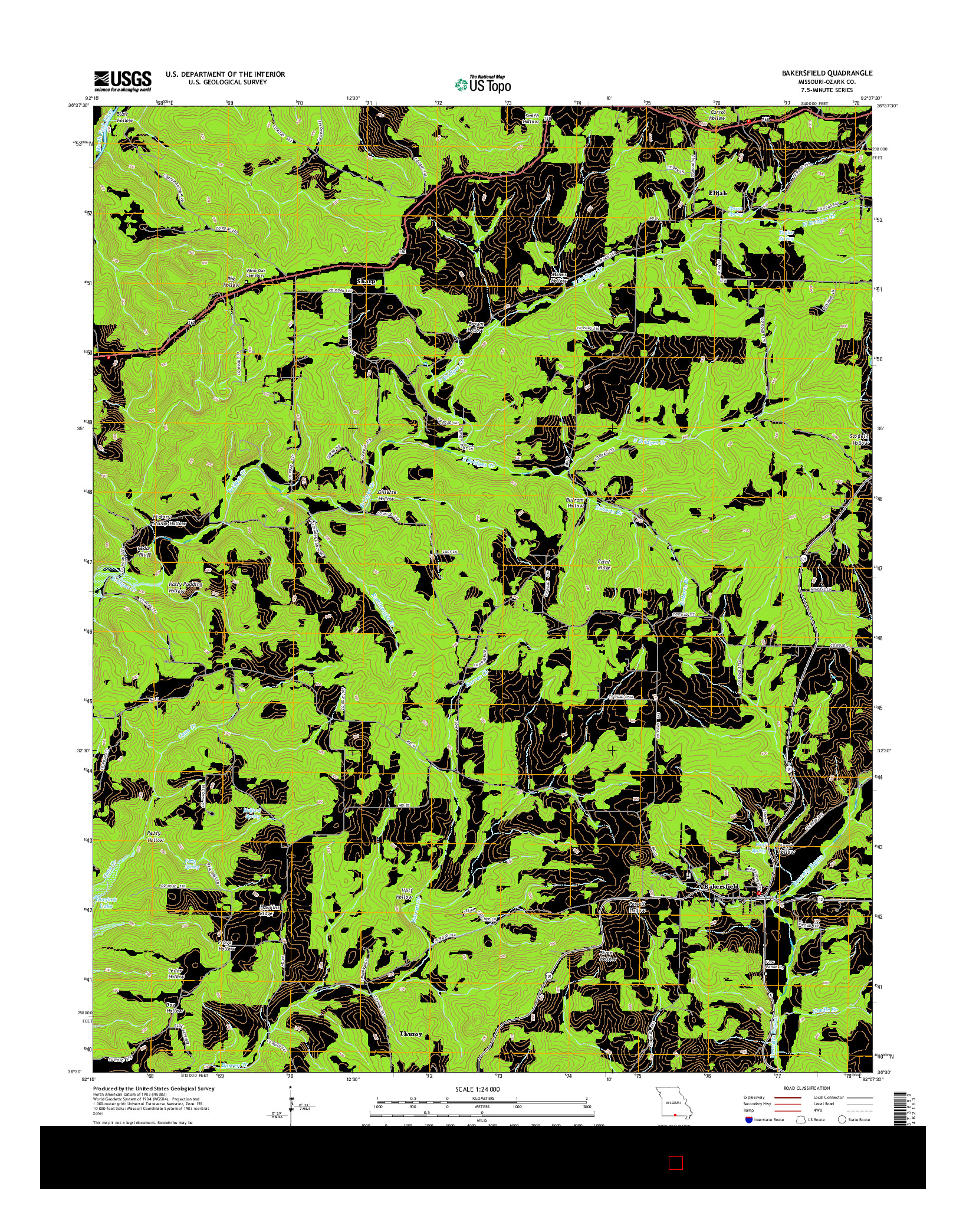 USGS US TOPO 7.5-MINUTE MAP FOR BAKERSFIELD, MO 2015