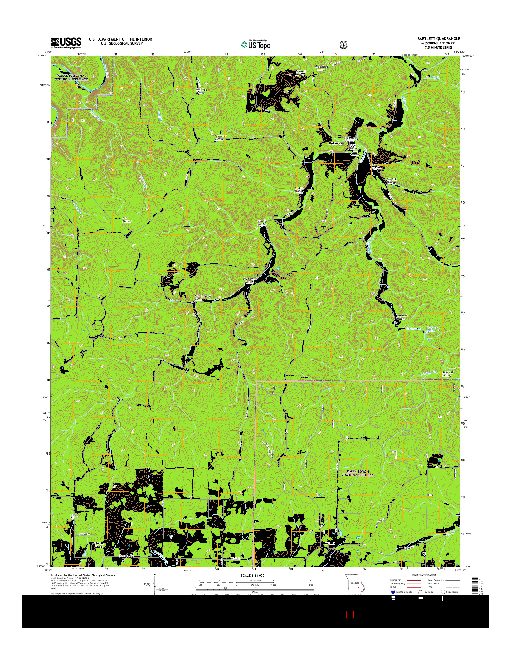 USGS US TOPO 7.5-MINUTE MAP FOR BARTLETT, MO 2015