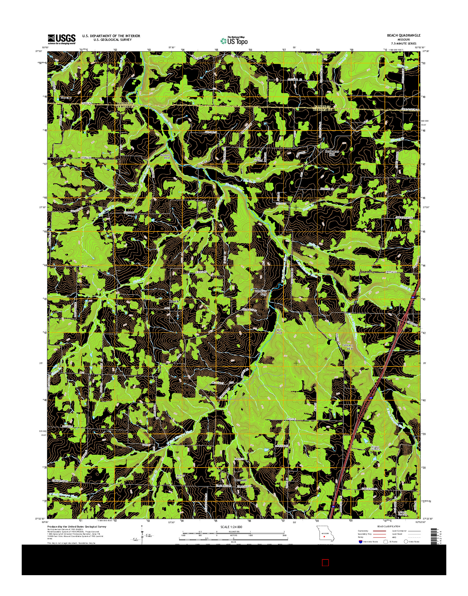 USGS US TOPO 7.5-MINUTE MAP FOR BEACH, MO 2015