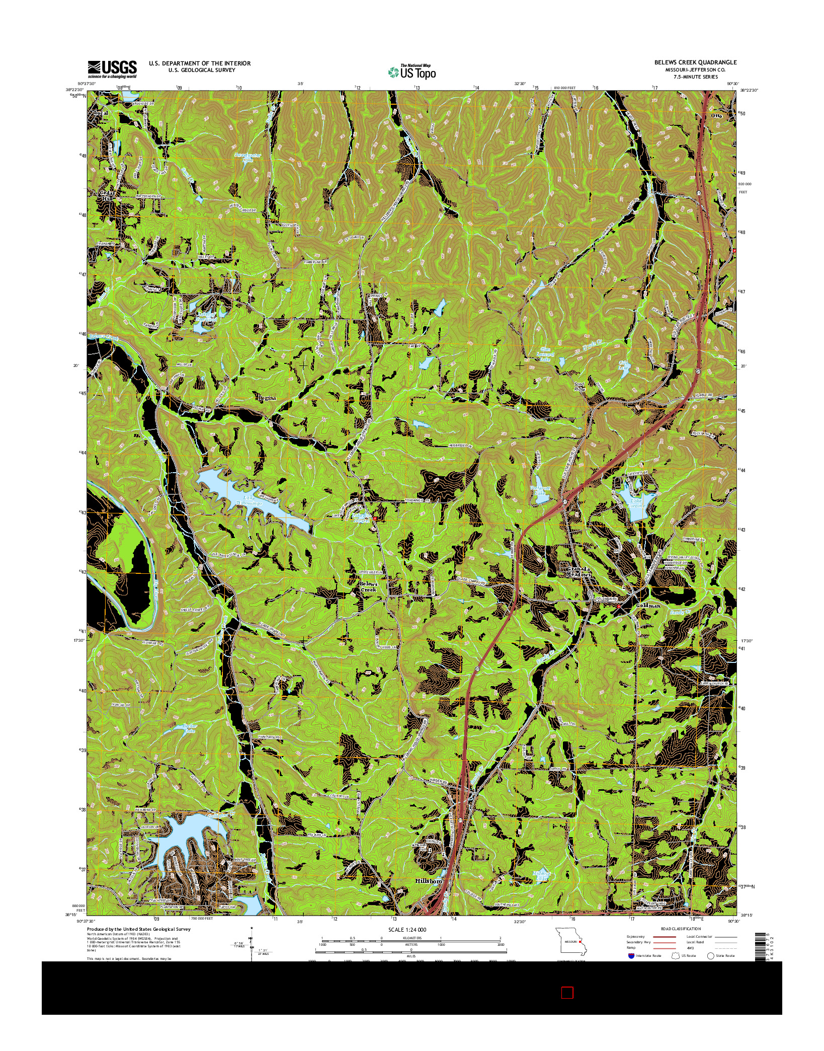 USGS US TOPO 7.5-MINUTE MAP FOR BELEWS CREEK, MO 2015