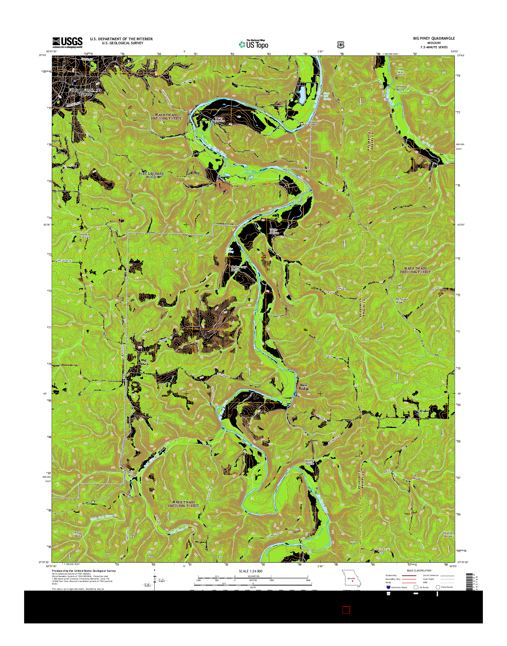 USGS US TOPO 7.5-MINUTE MAP FOR BIG PINEY, MO 2015