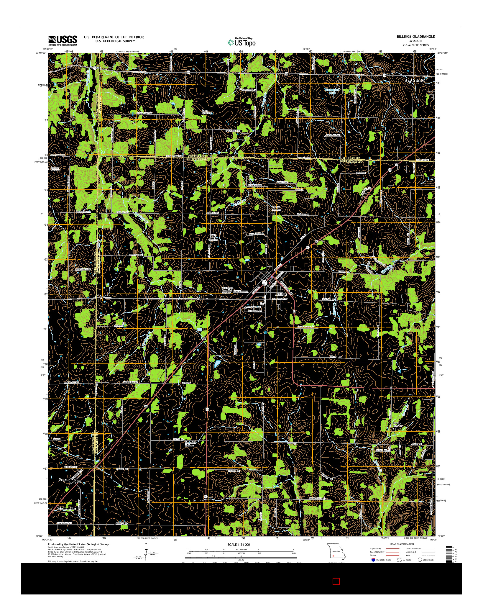 USGS US TOPO 7.5-MINUTE MAP FOR BILLINGS, MO 2015