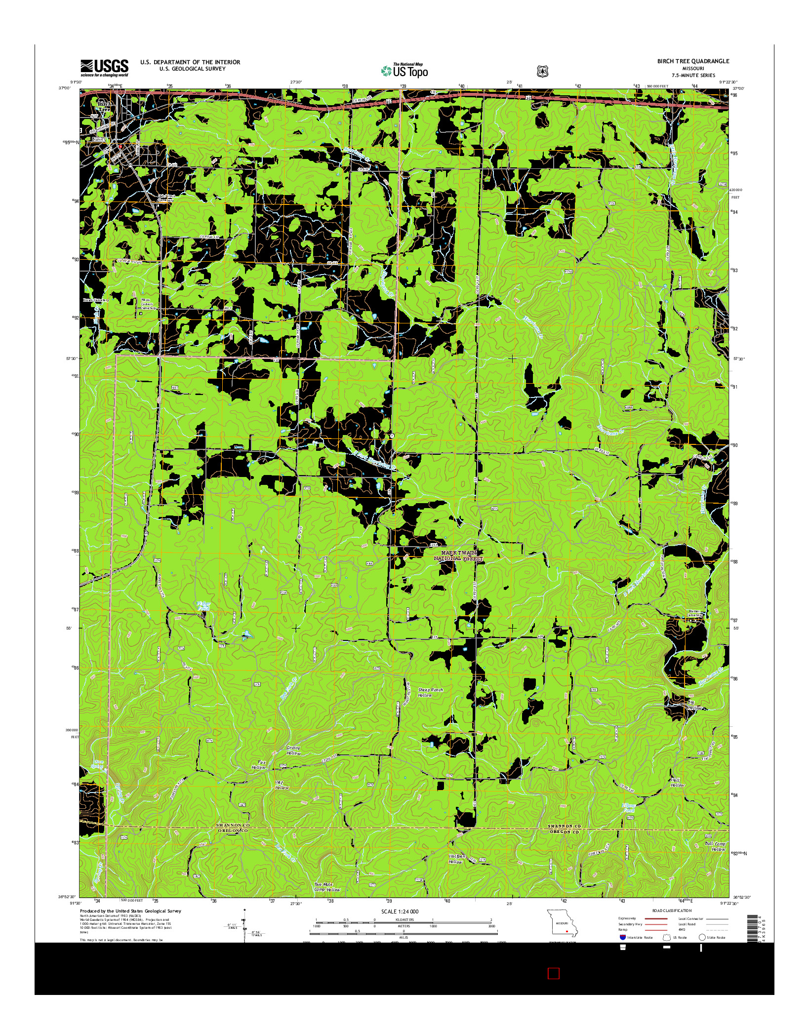 USGS US TOPO 7.5-MINUTE MAP FOR BIRCH TREE, MO 2015