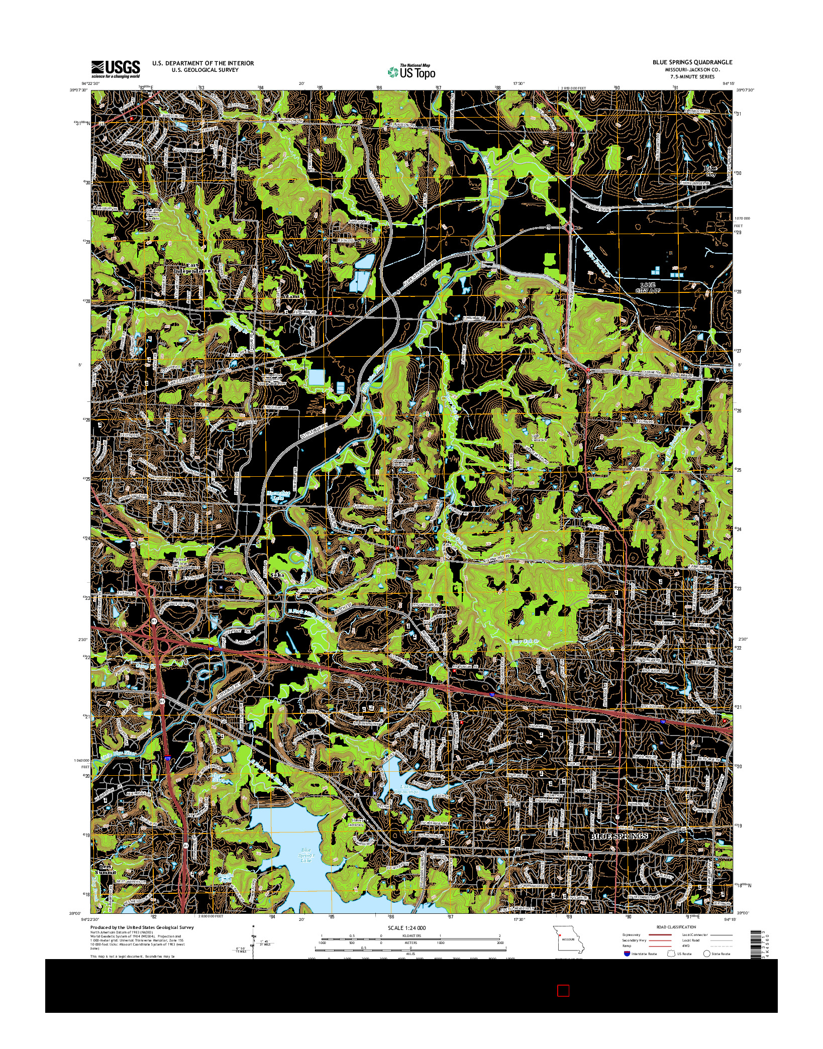 USGS US TOPO 7.5-MINUTE MAP FOR BLUE SPRINGS, MO 2015