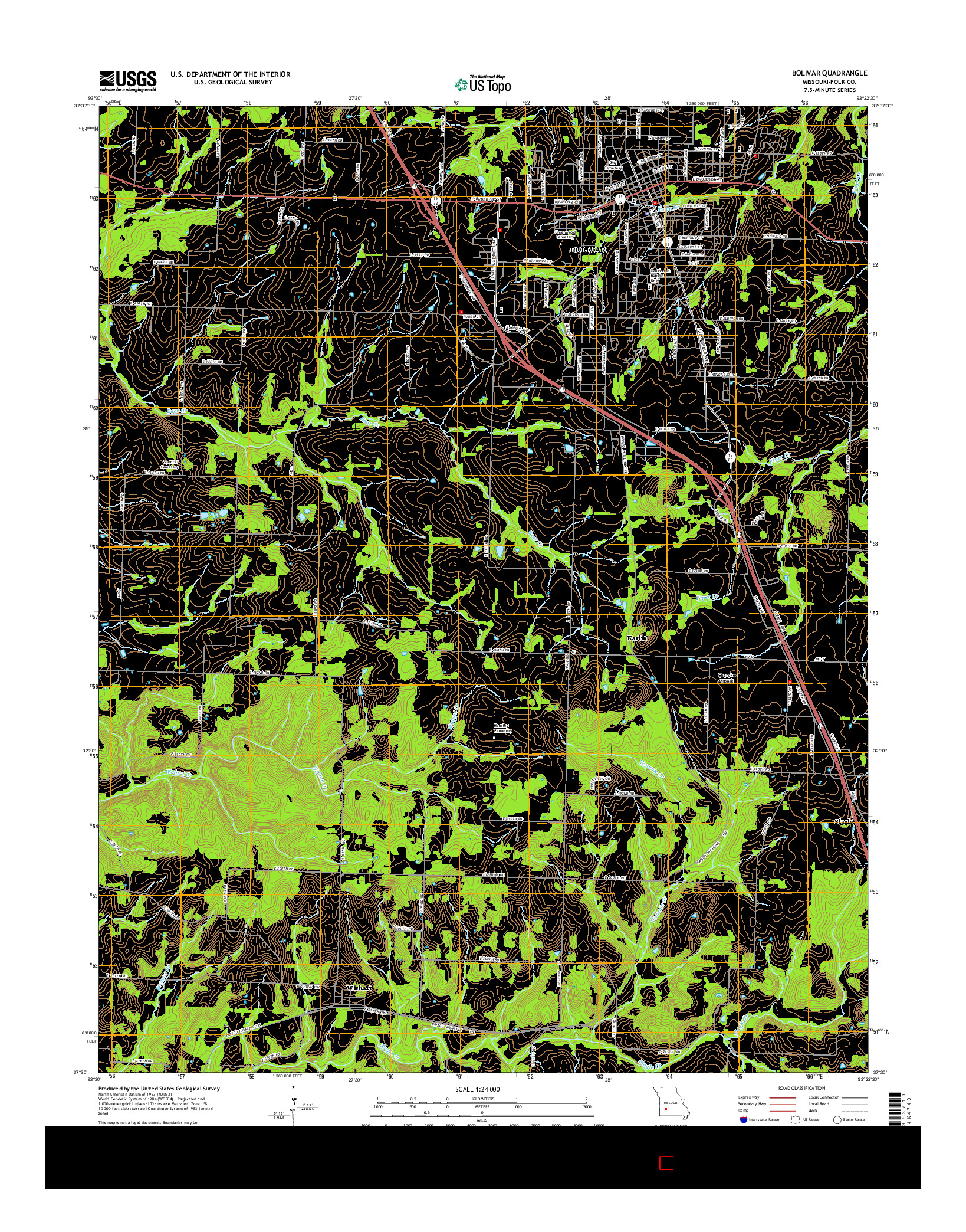 USGS US TOPO 7.5-MINUTE MAP FOR BOLIVAR, MO 2015