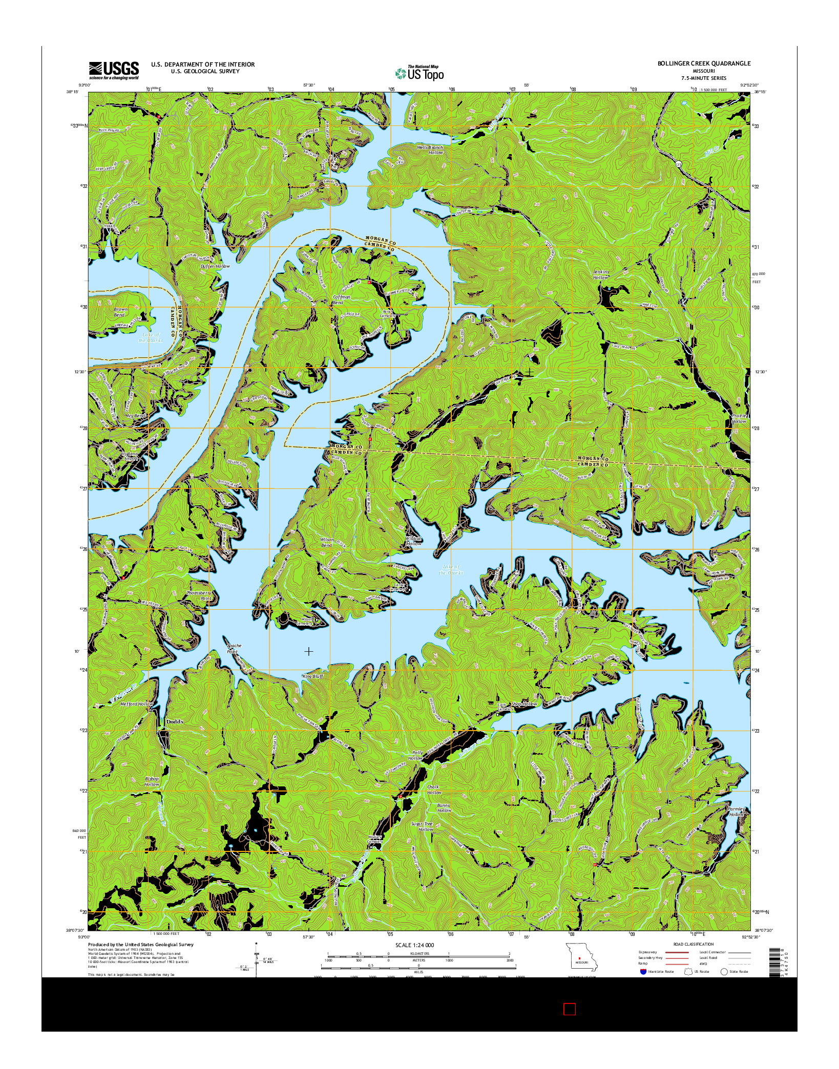 USGS US TOPO 7.5-MINUTE MAP FOR BOLLINGER CREEK, MO 2015