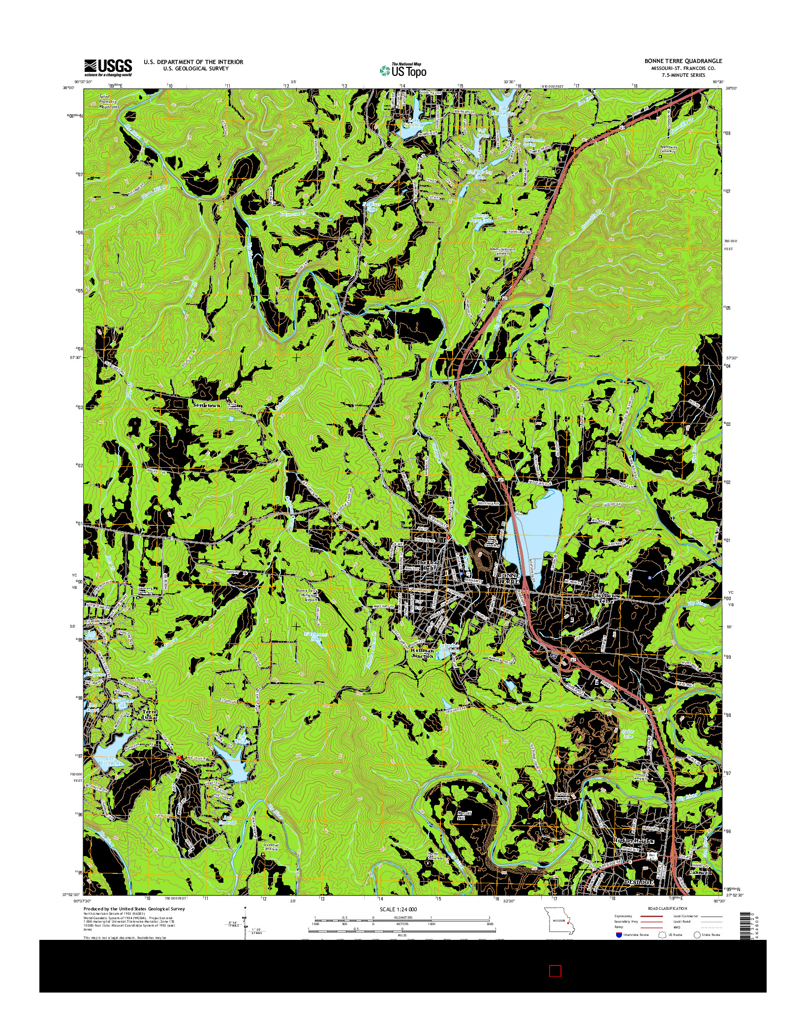 USGS US TOPO 7.5-MINUTE MAP FOR BONNE TERRE, MO 2015