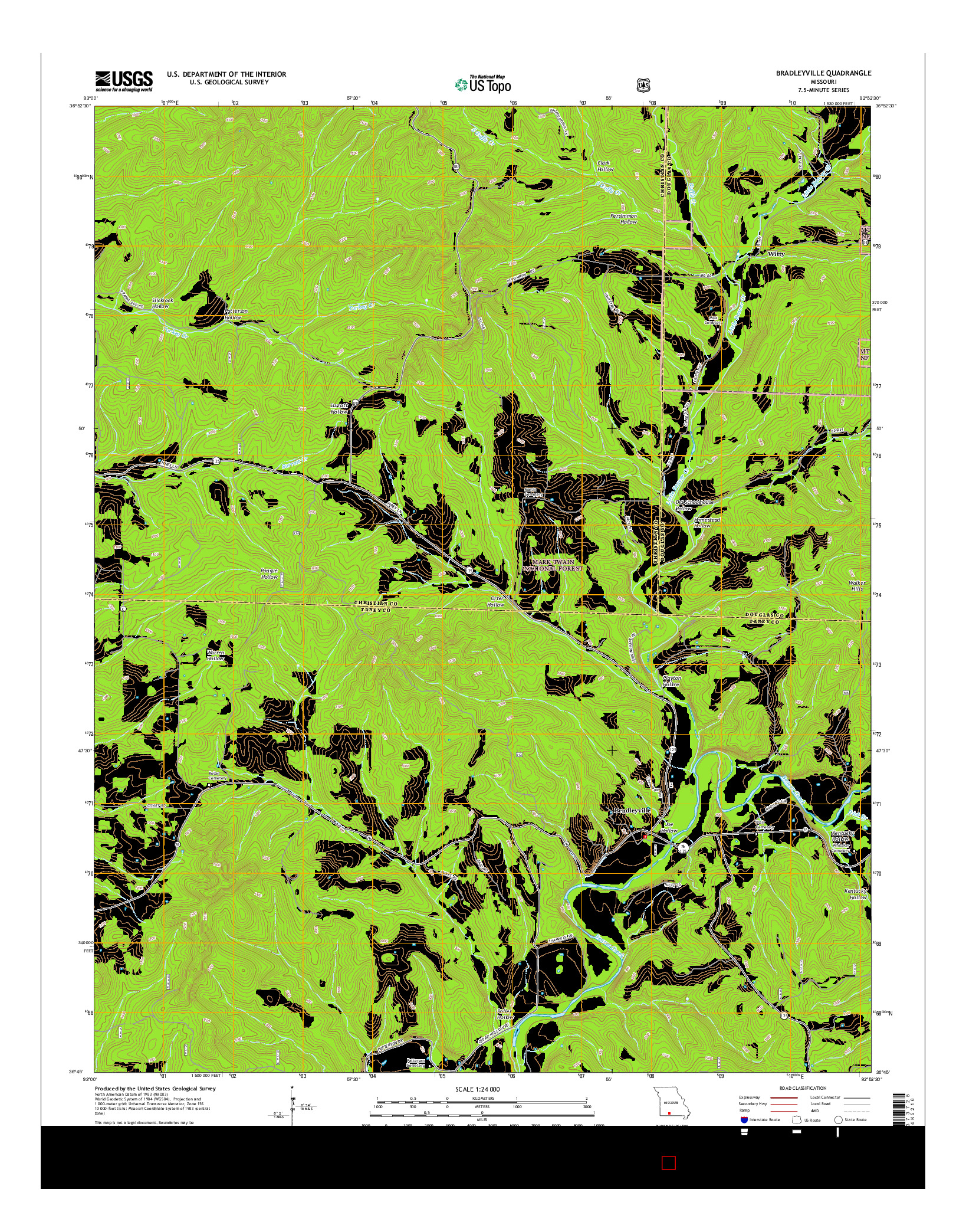 USGS US TOPO 7.5-MINUTE MAP FOR BRADLEYVILLE, MO 2015