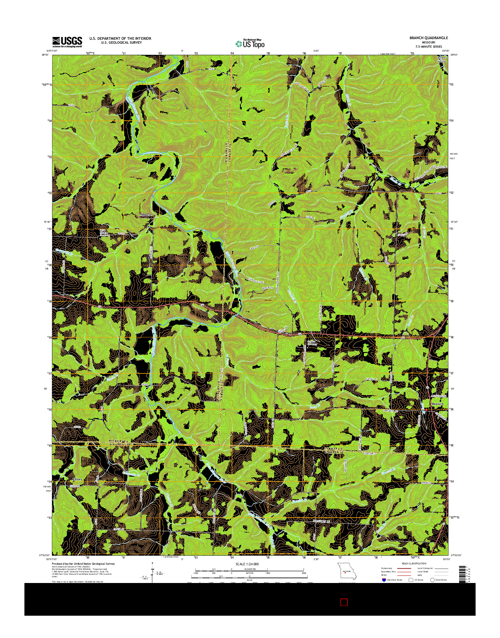 USGS US TOPO 7.5-MINUTE MAP FOR BRANCH, MO 2015