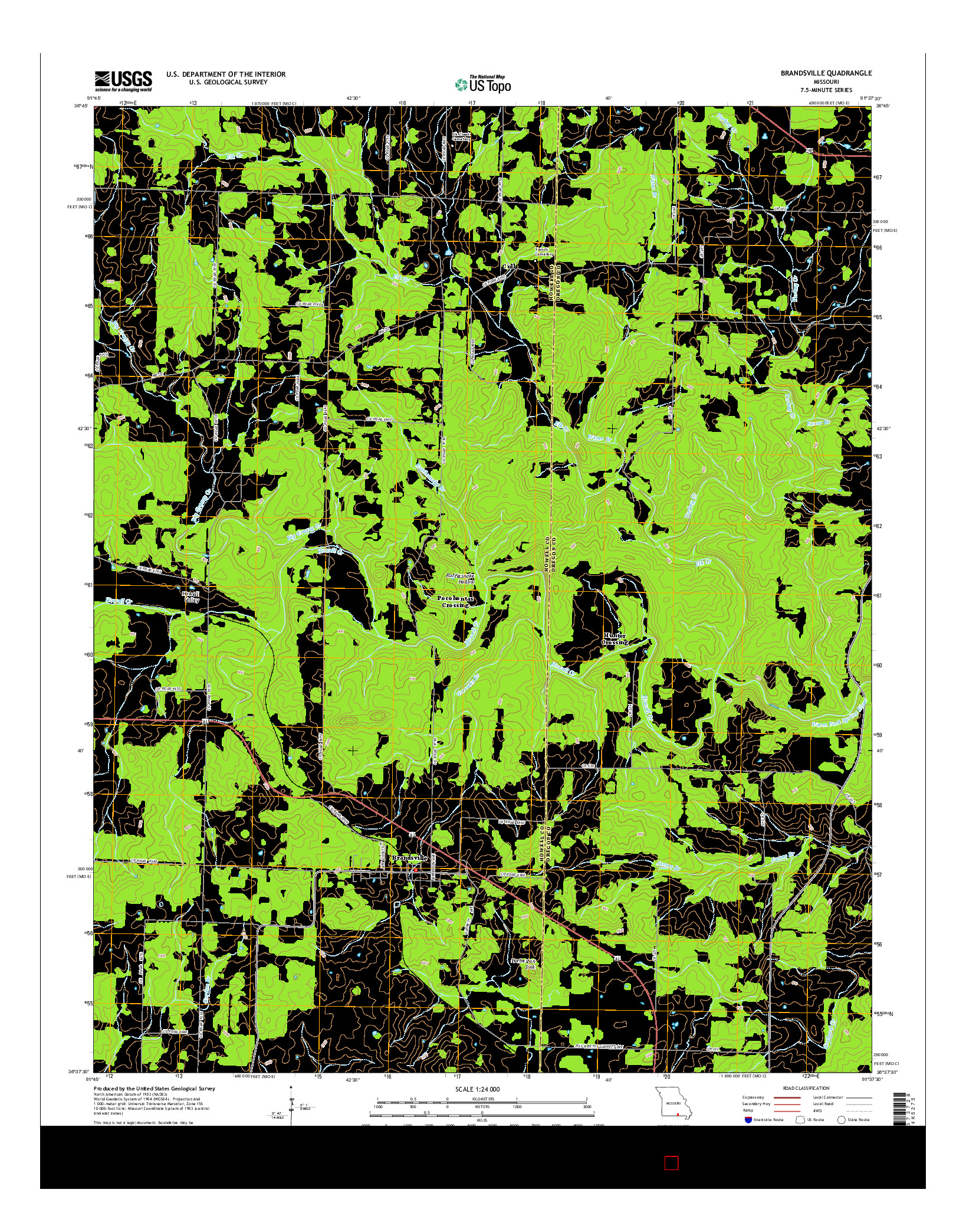 USGS US TOPO 7.5-MINUTE MAP FOR BRANDSVILLE, MO 2015