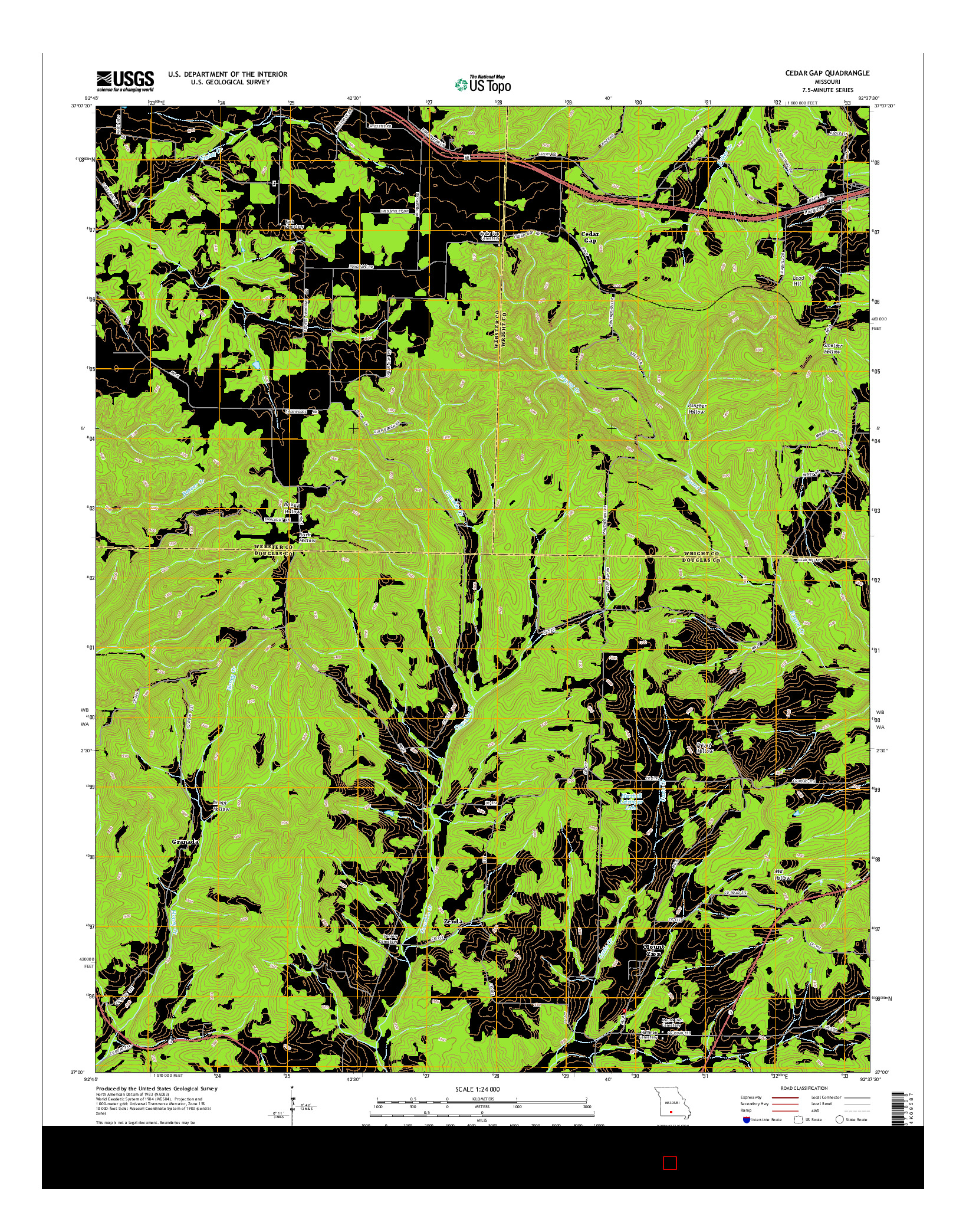 USGS US TOPO 7.5-MINUTE MAP FOR CEDAR GAP, MO 2015