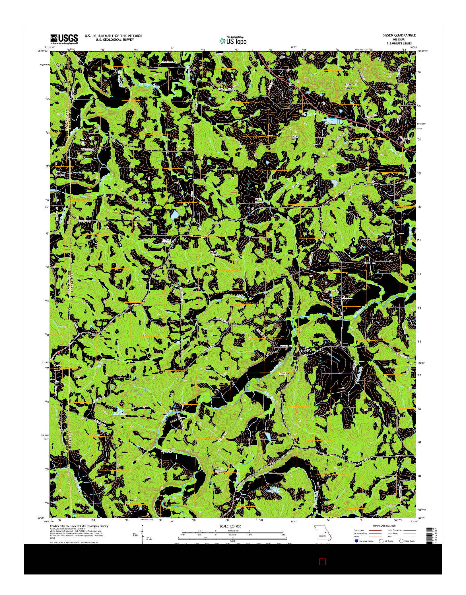 USGS US TOPO 7.5-MINUTE MAP FOR DISSEN, MO 2015