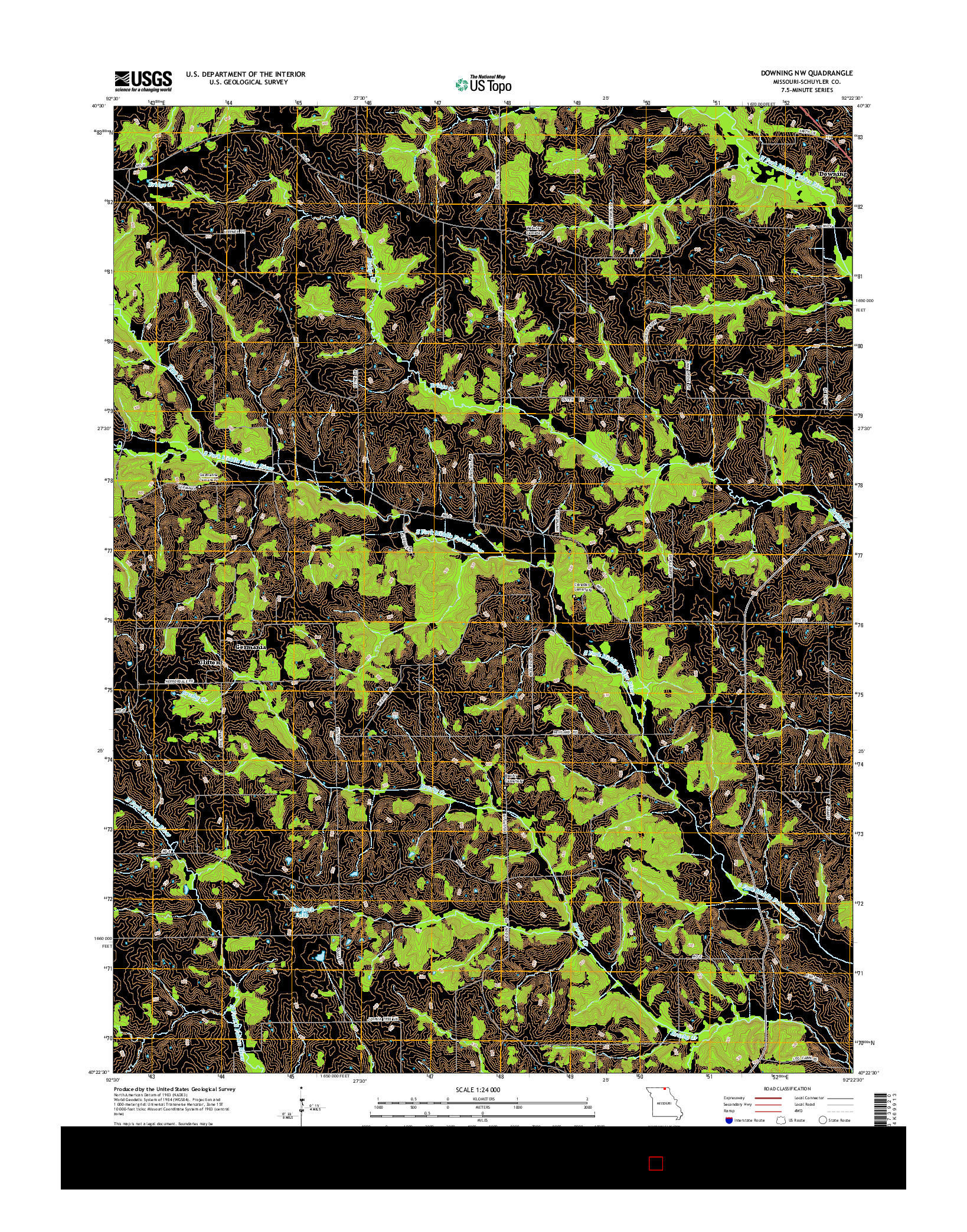USGS US TOPO 7.5-MINUTE MAP FOR DOWNING NW, MO 2015