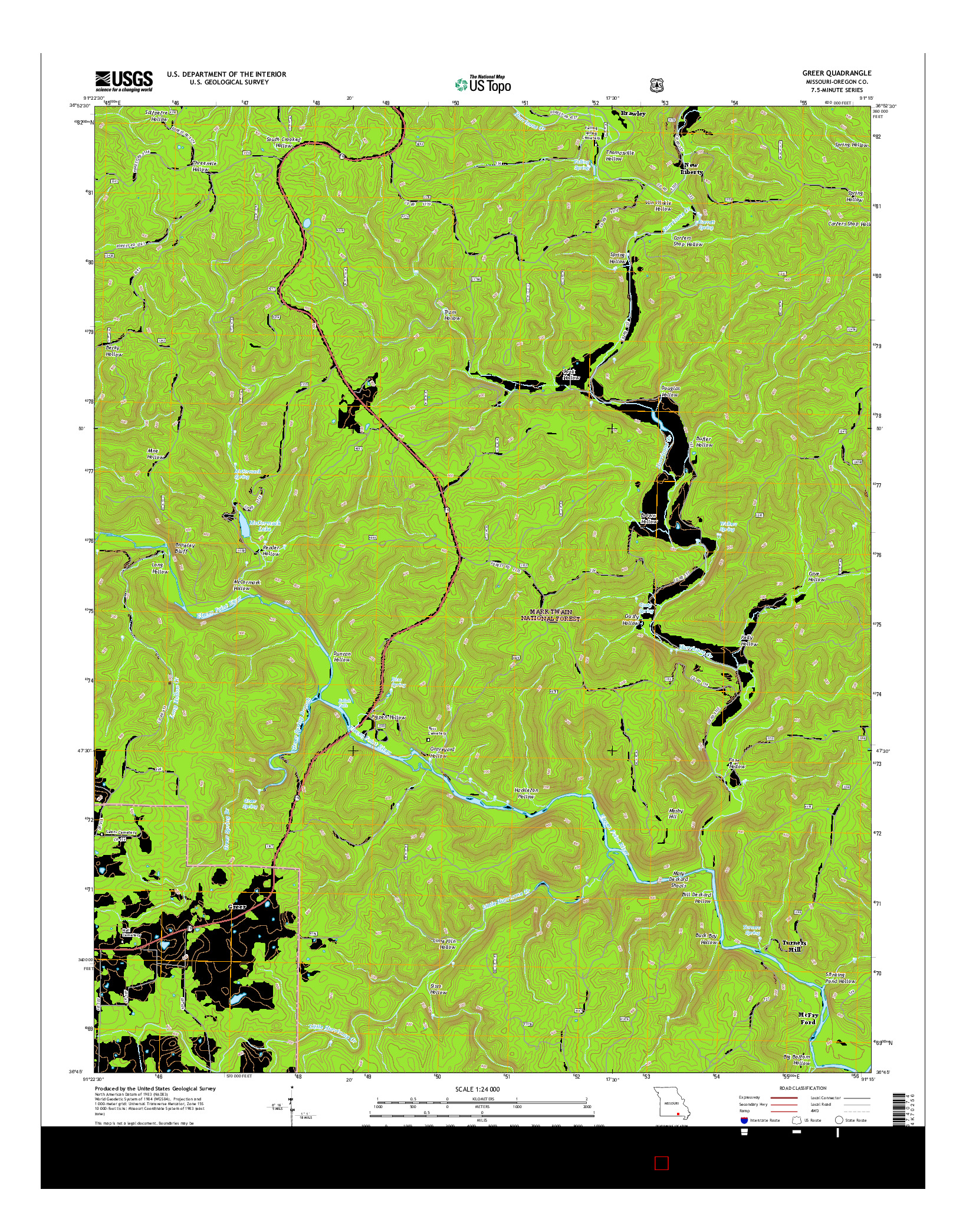 USGS US TOPO 7.5-MINUTE MAP FOR GREER, MO 2015