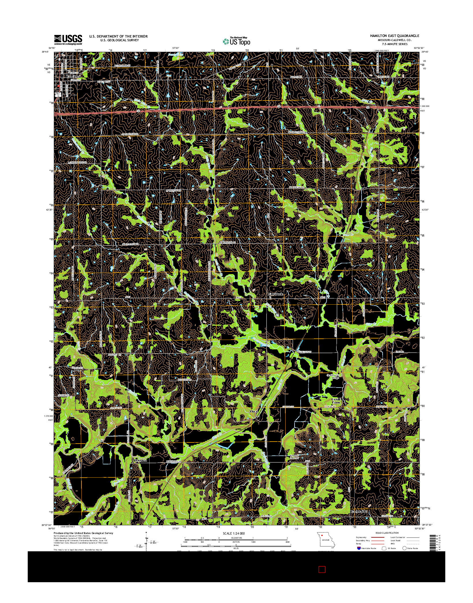 USGS US TOPO 7.5-MINUTE MAP FOR HAMILTON EAST, MO 2015