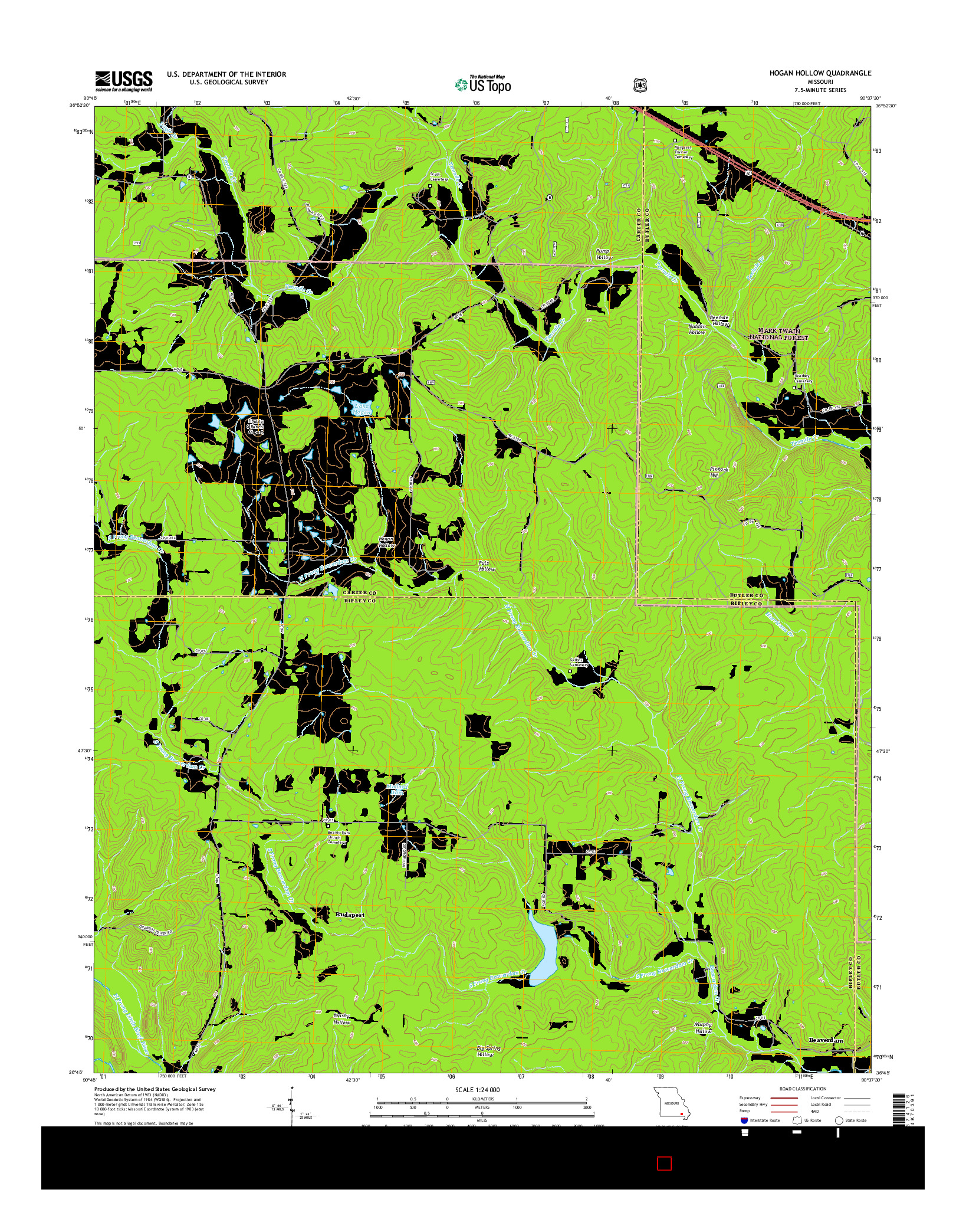 USGS US TOPO 7.5-MINUTE MAP FOR HOGAN HOLLOW, MO 2015