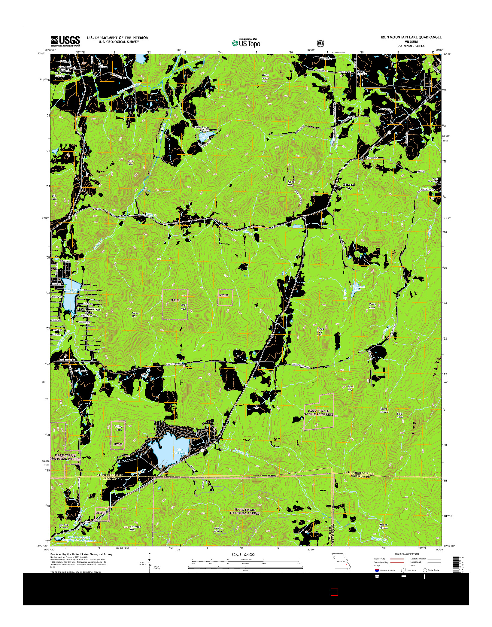 USGS US TOPO 7.5-MINUTE MAP FOR IRON MOUNTAIN LAKE, MO 2015