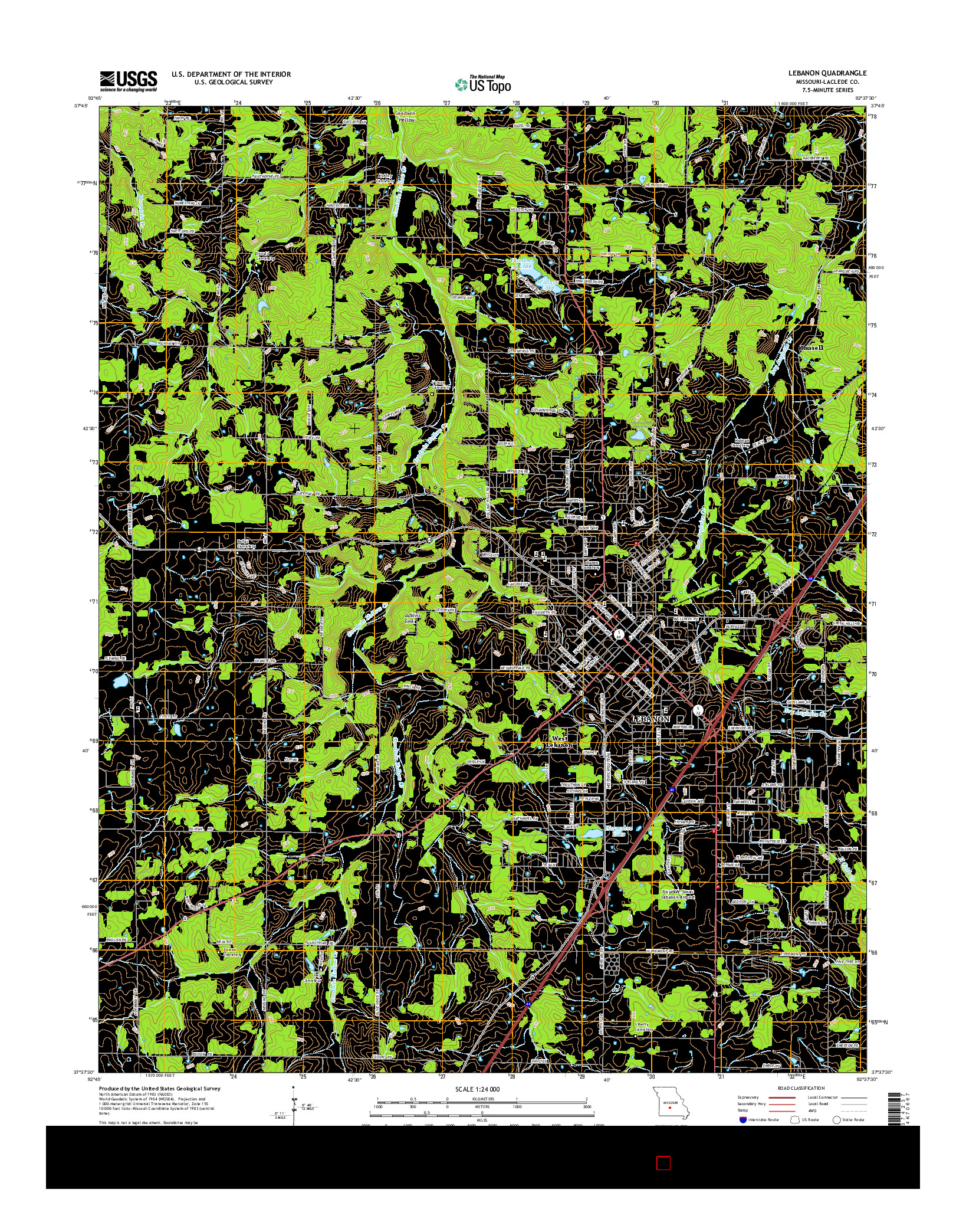 USGS US TOPO 7.5-MINUTE MAP FOR LEBANON, MO 2015