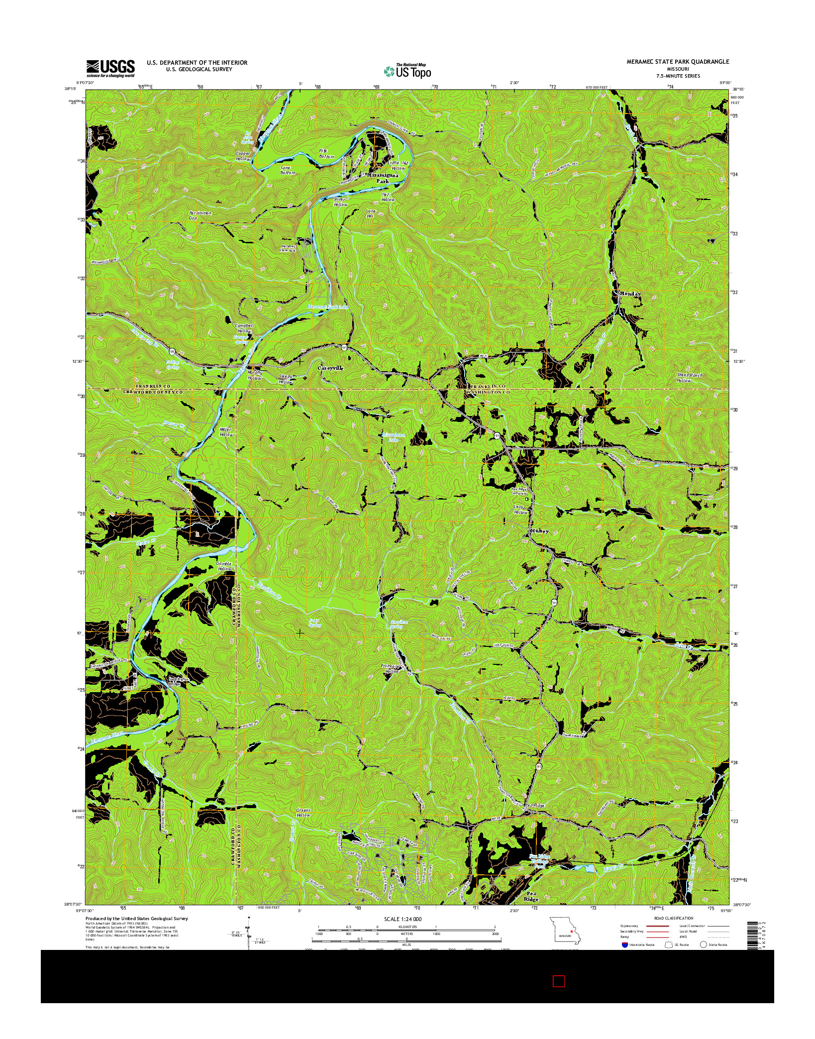 USGS US TOPO 7.5-MINUTE MAP FOR MERAMEC STATE PARK, MO 2015