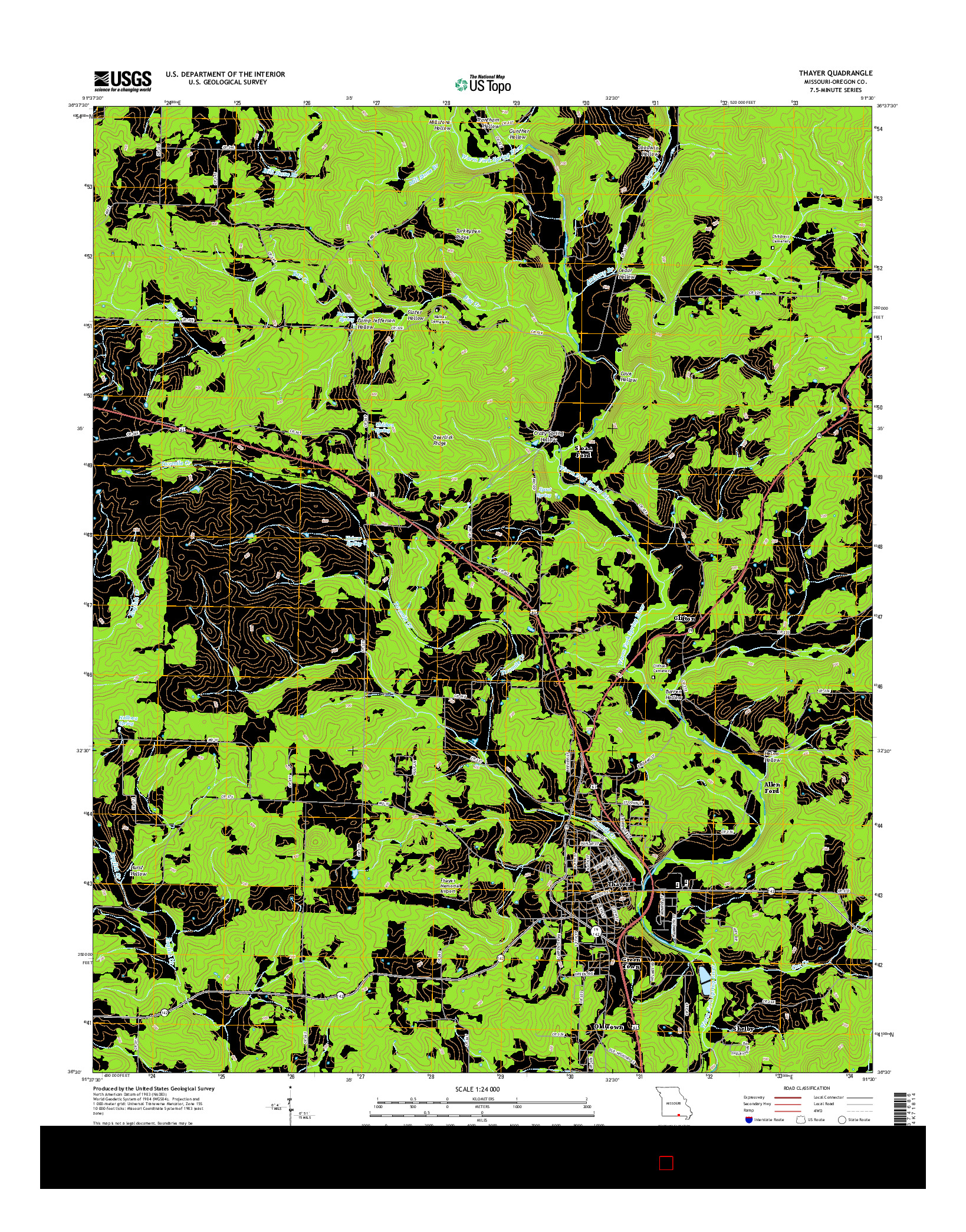 USGS US TOPO 7.5-MINUTE MAP FOR THAYER, MO 2015