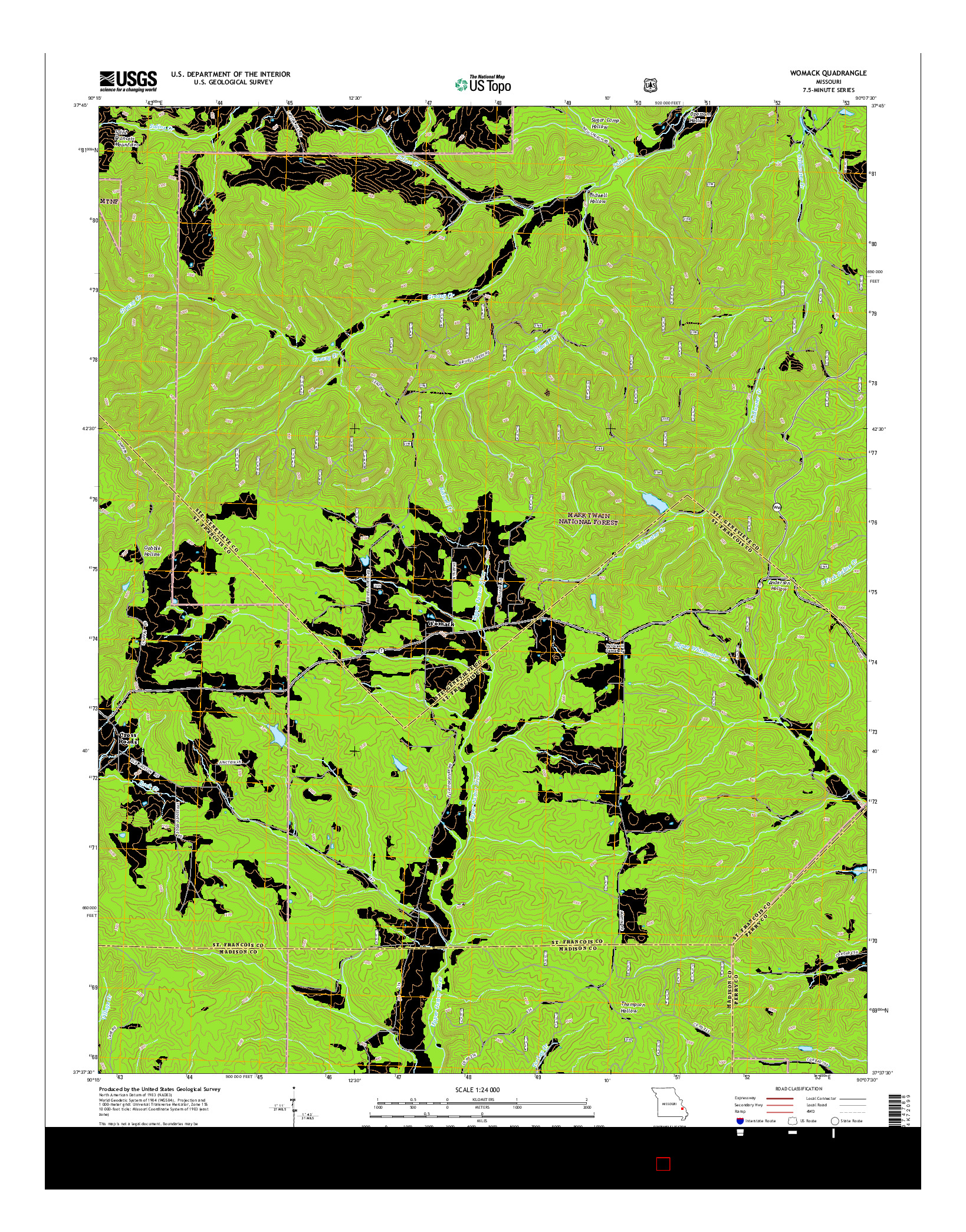 USGS US TOPO 7.5-MINUTE MAP FOR WOMACK, MO 2015