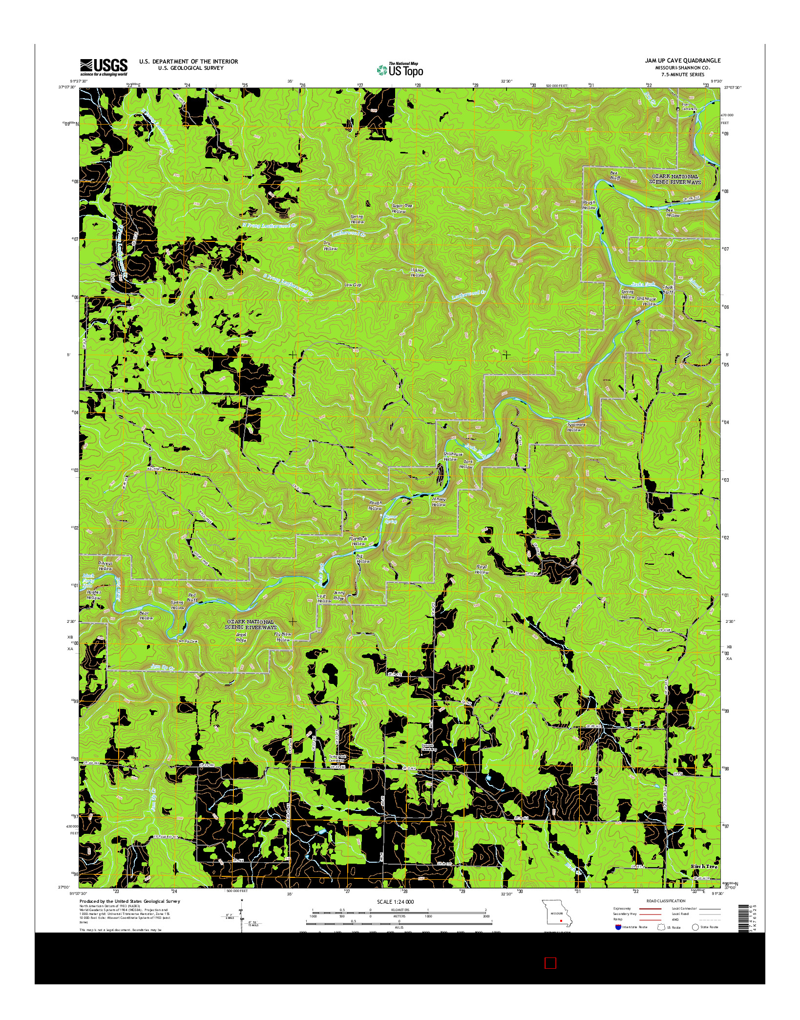 USGS US TOPO 7.5-MINUTE MAP FOR JAM UP CAVE, MO 2015